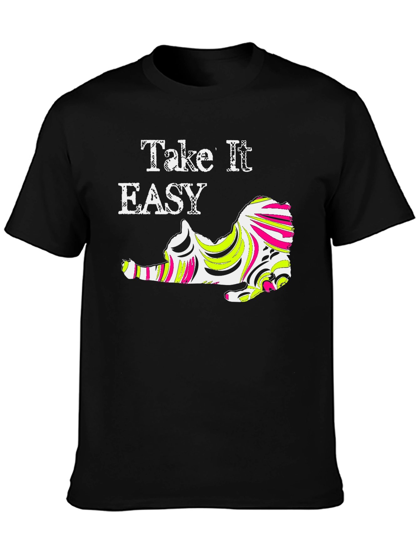 Black Take It Easy Cat Graphic Tee - Black view 3