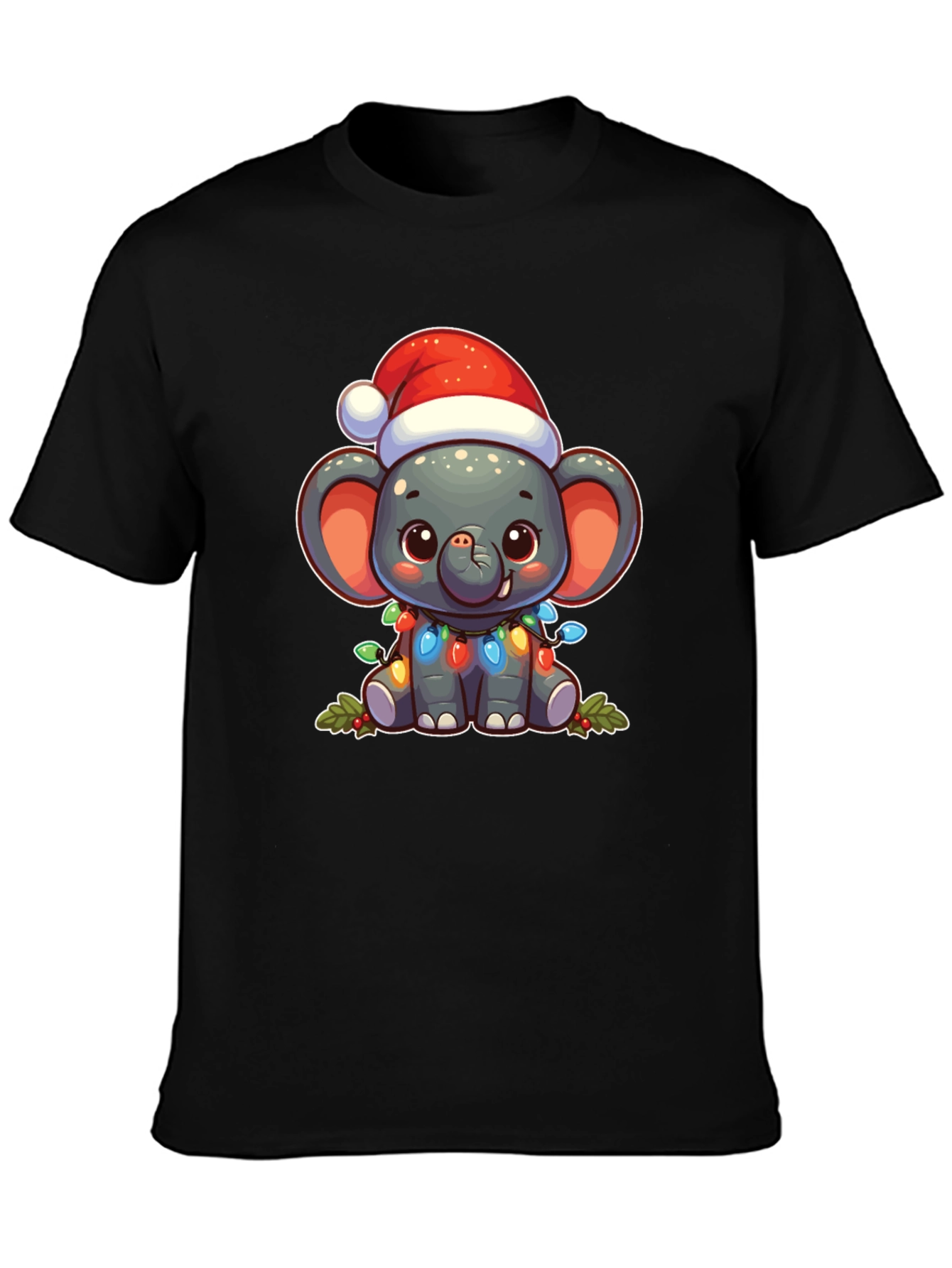 Black Festive Elephant Christmas T-Shirt view 3