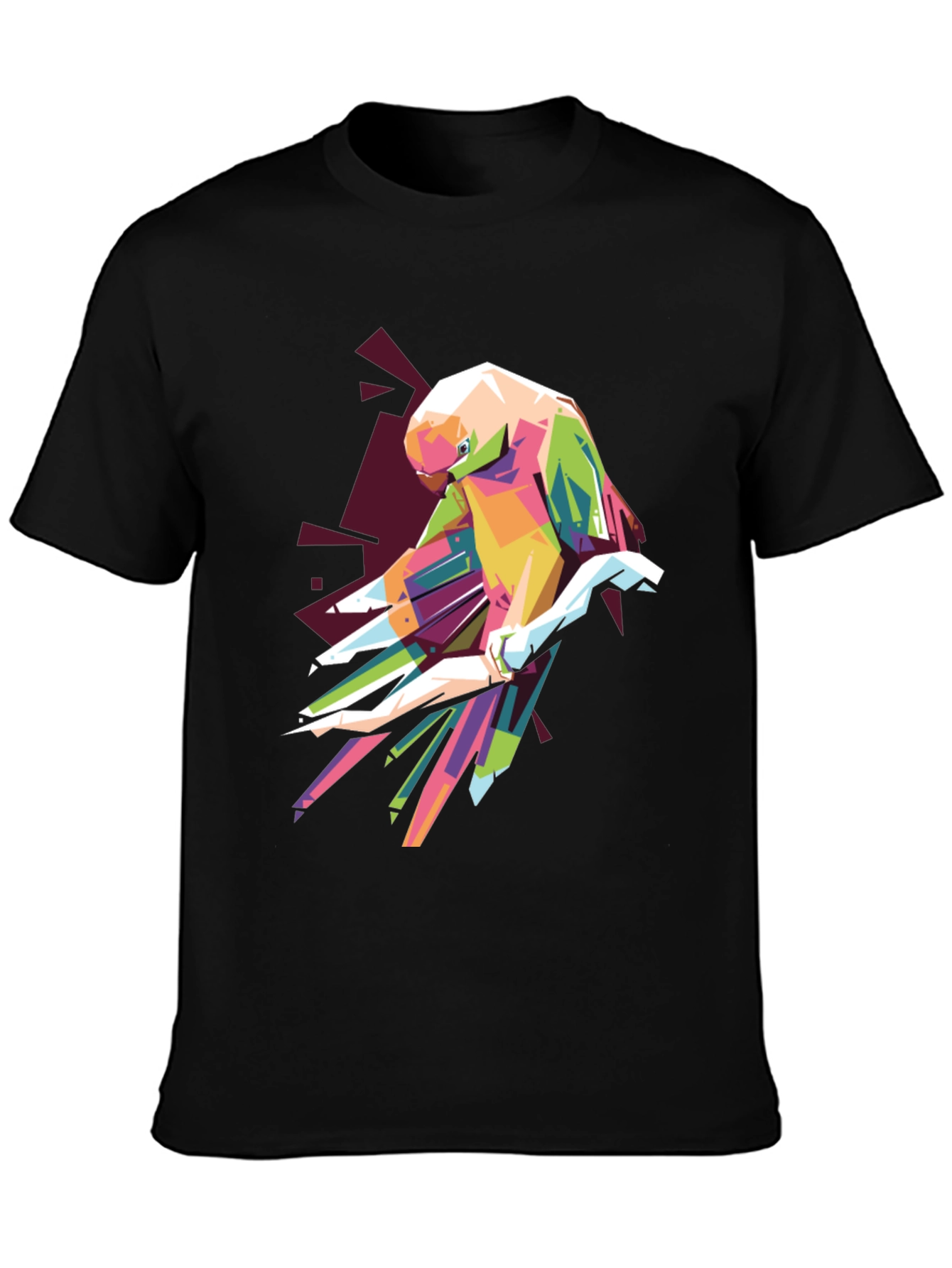 Black Geometric Parrot Graphic T-Shirt view 3
