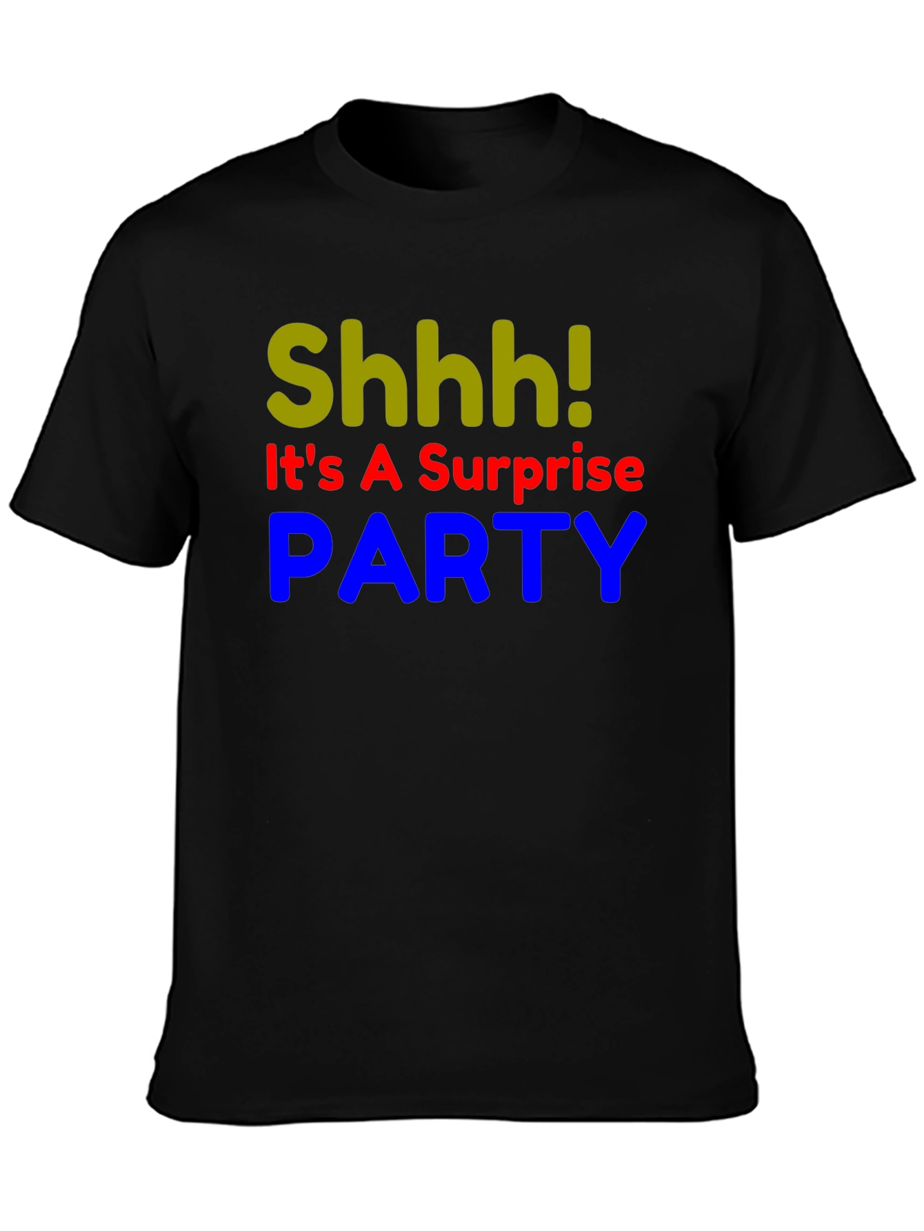 Black Surprise Party T-Shirt - Shhh! Funny Birthday Tee view 3