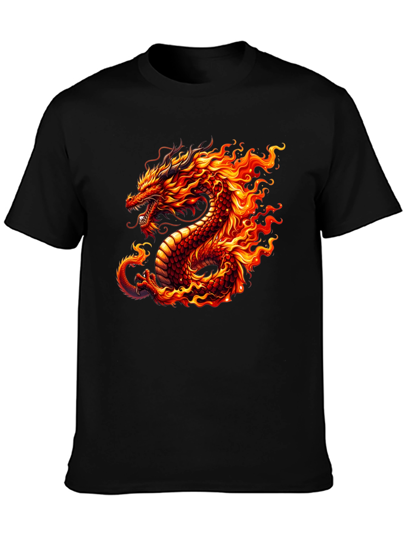 Fiery Dragon Graphic Tee - Black Cotton T-Shirt - 3