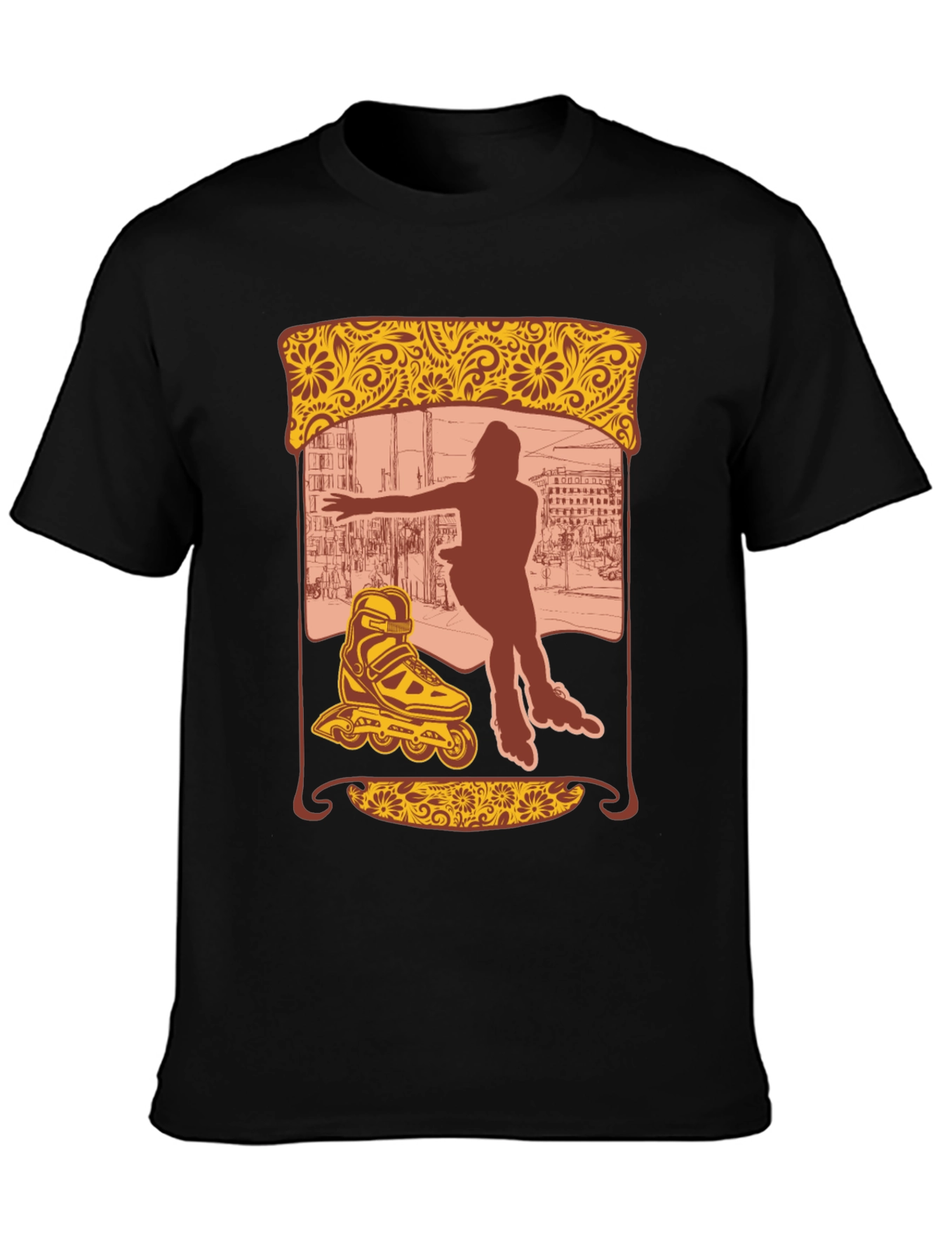 Black Retro Roller Skate Graphic Tee view 3