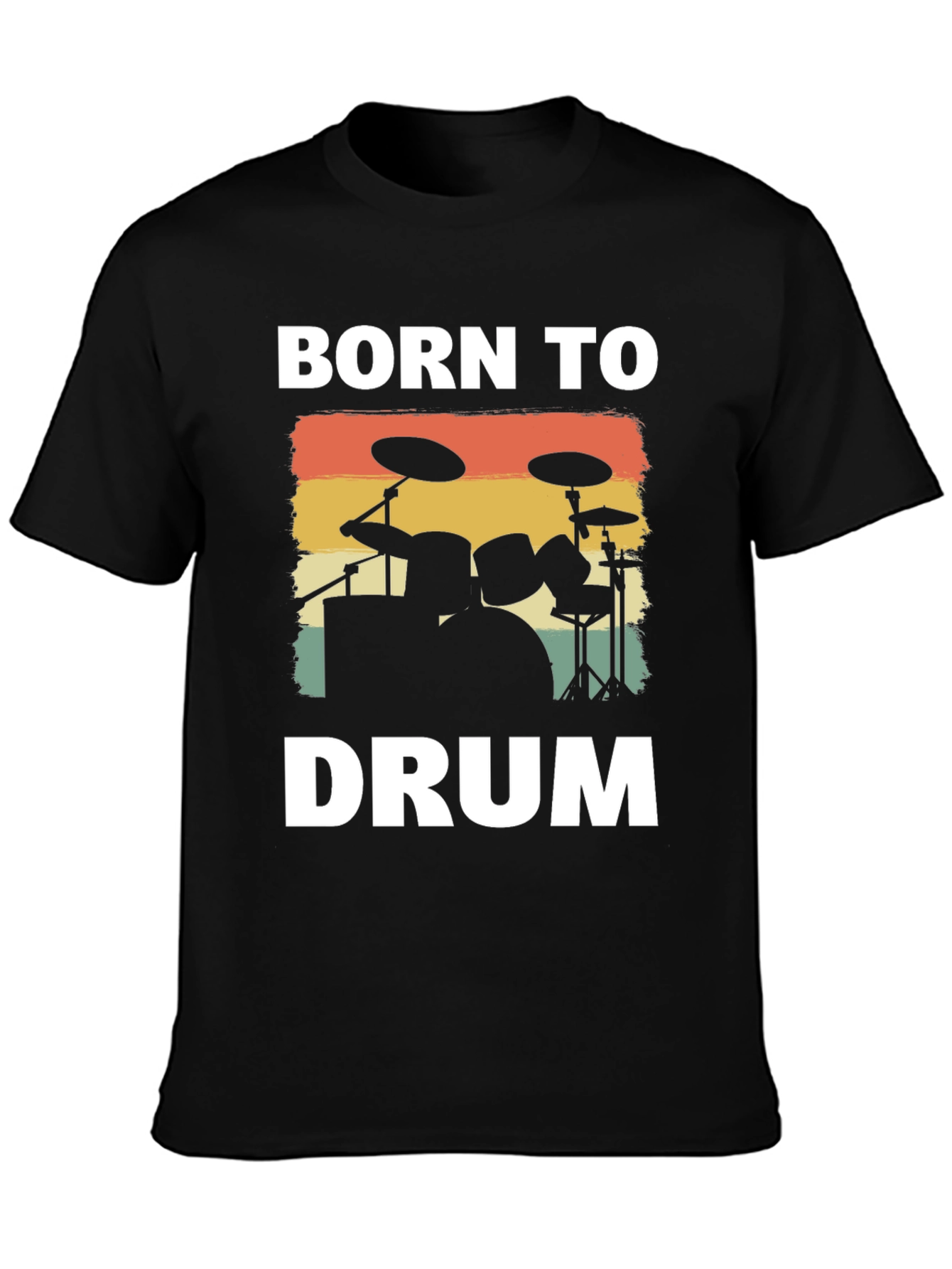 Black Born to Drum T-Shirt - Retro Drummer Tee view 3