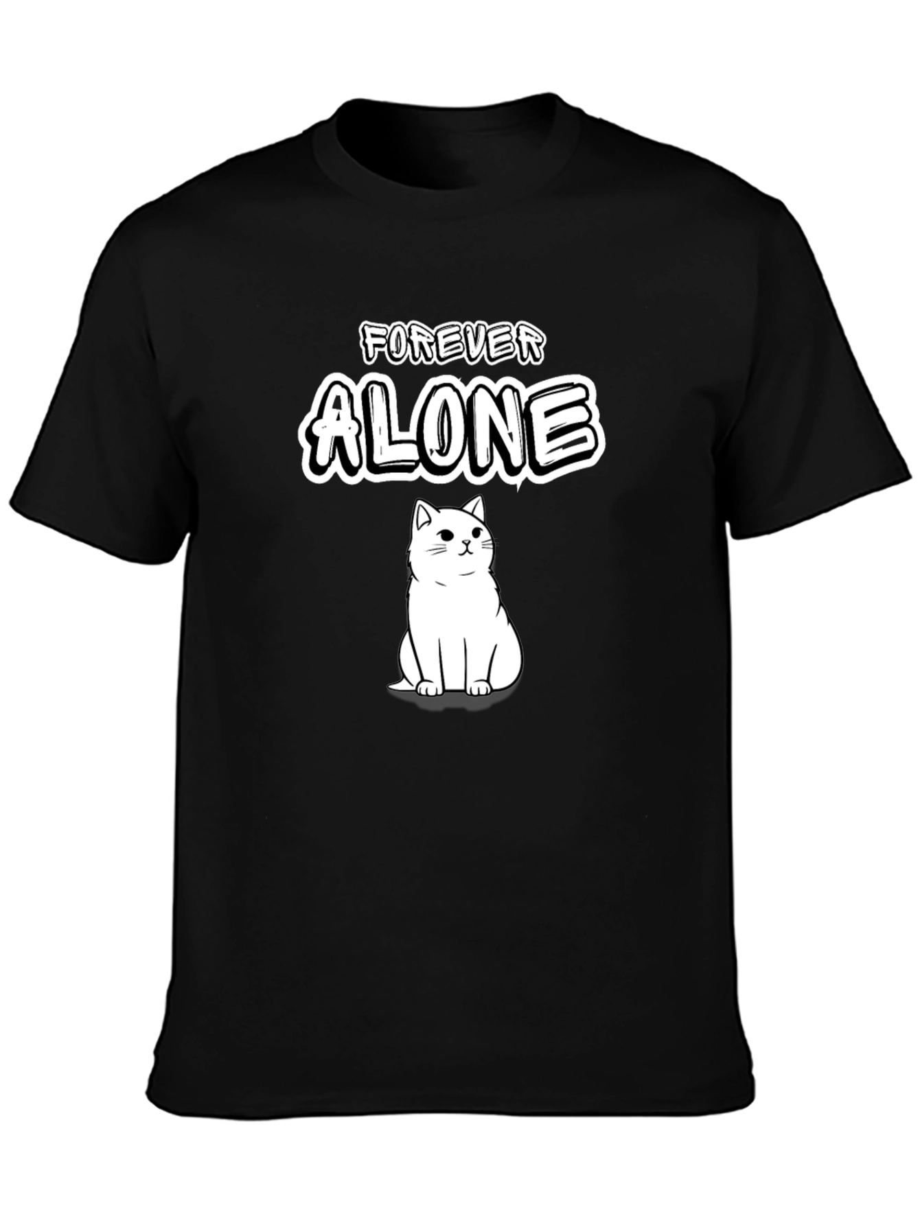 Black Forever Alone Cat T-Shirt - Soft Cotton Tee view 3