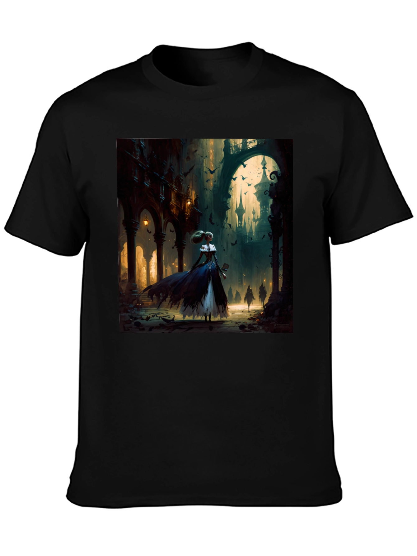 Black Gothic Fantasy T-Shirt - Dark Castle Design view 3