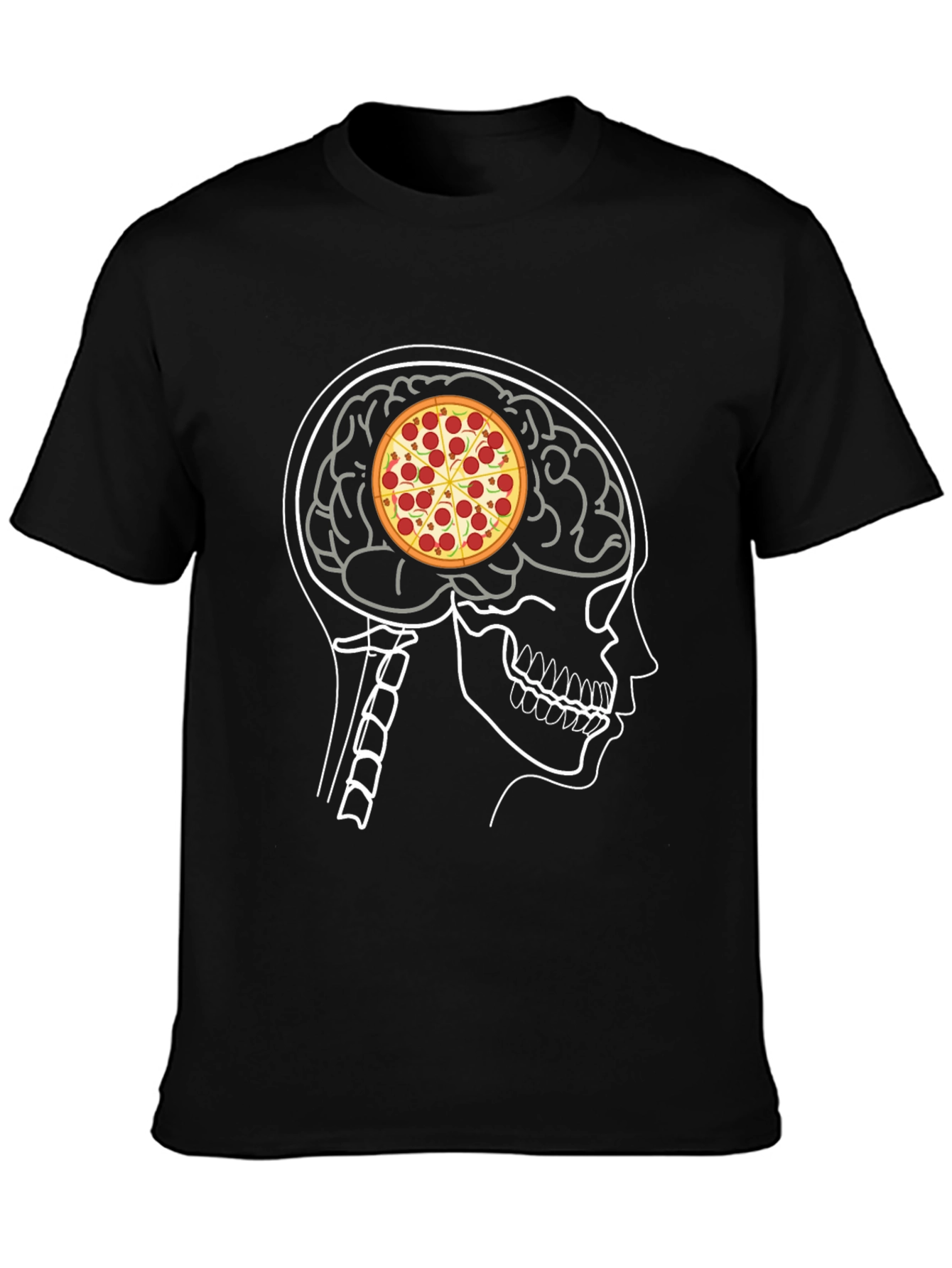 Black Pizza Brain T-Shirt: Foodie Mind Black Tee view 3
