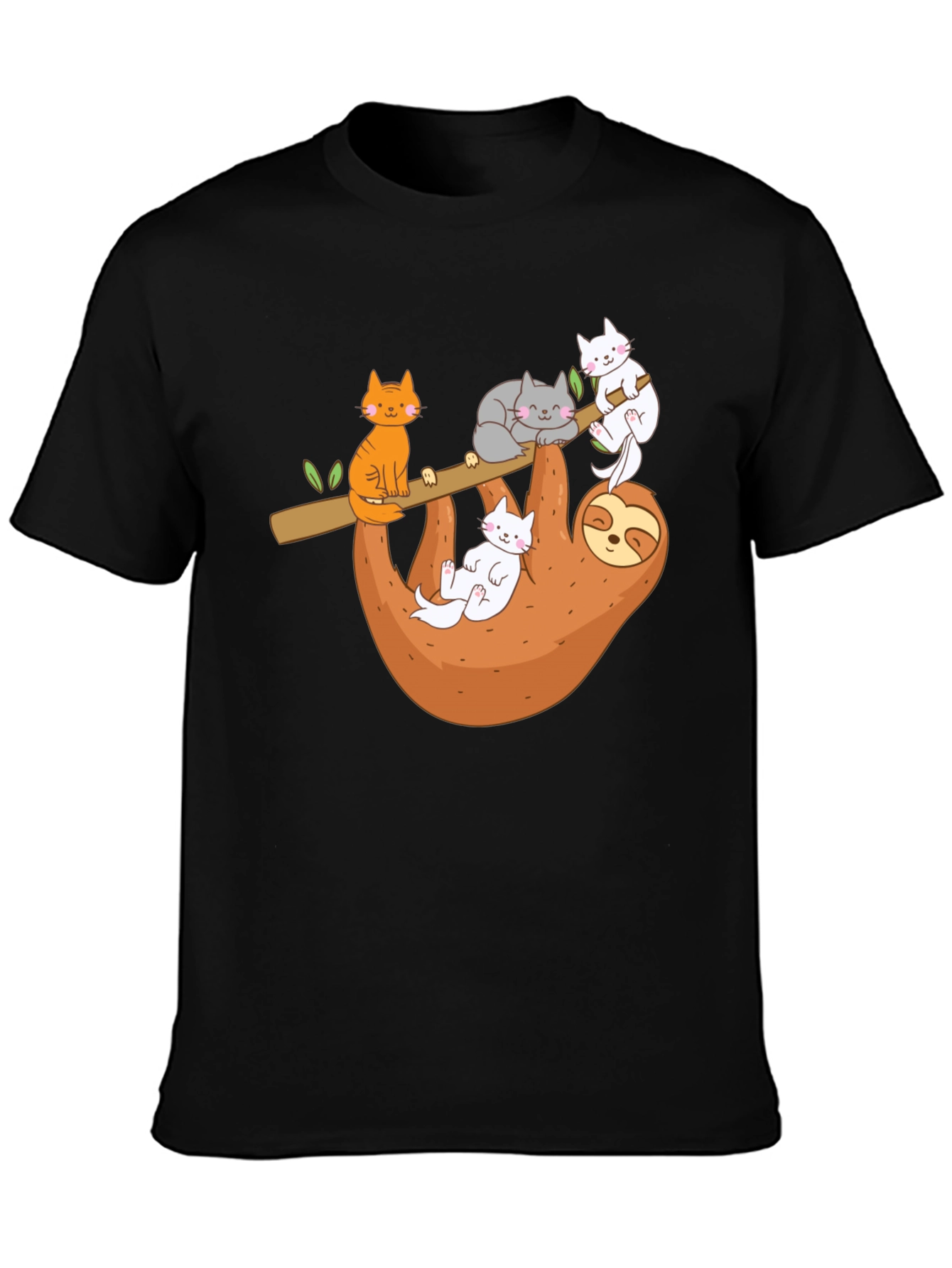 Black Sloth & Cats Graphic Tee - Relaxed Style view 3