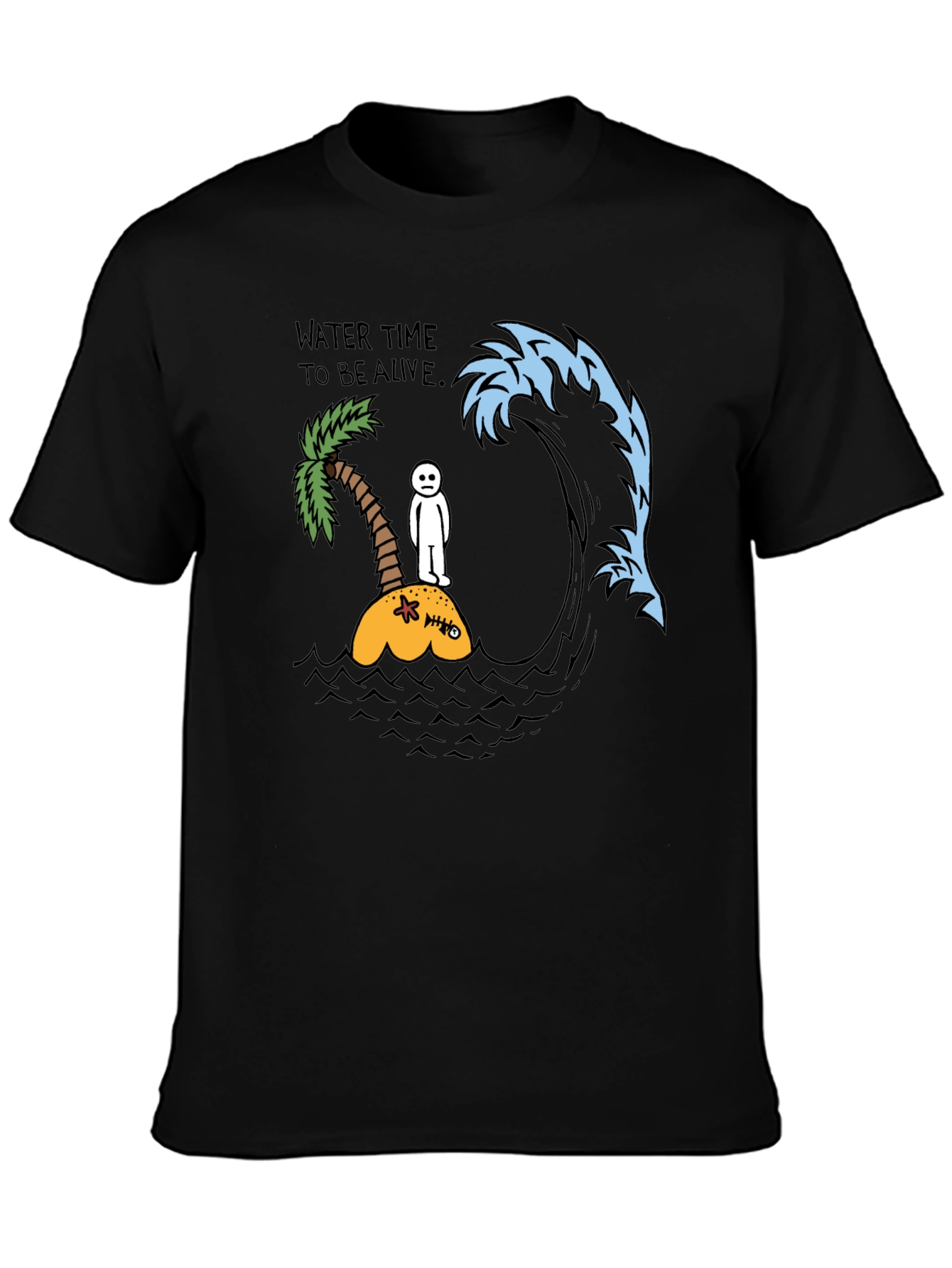 Black Humorous Wave Graphic Black T-Shirt view 3