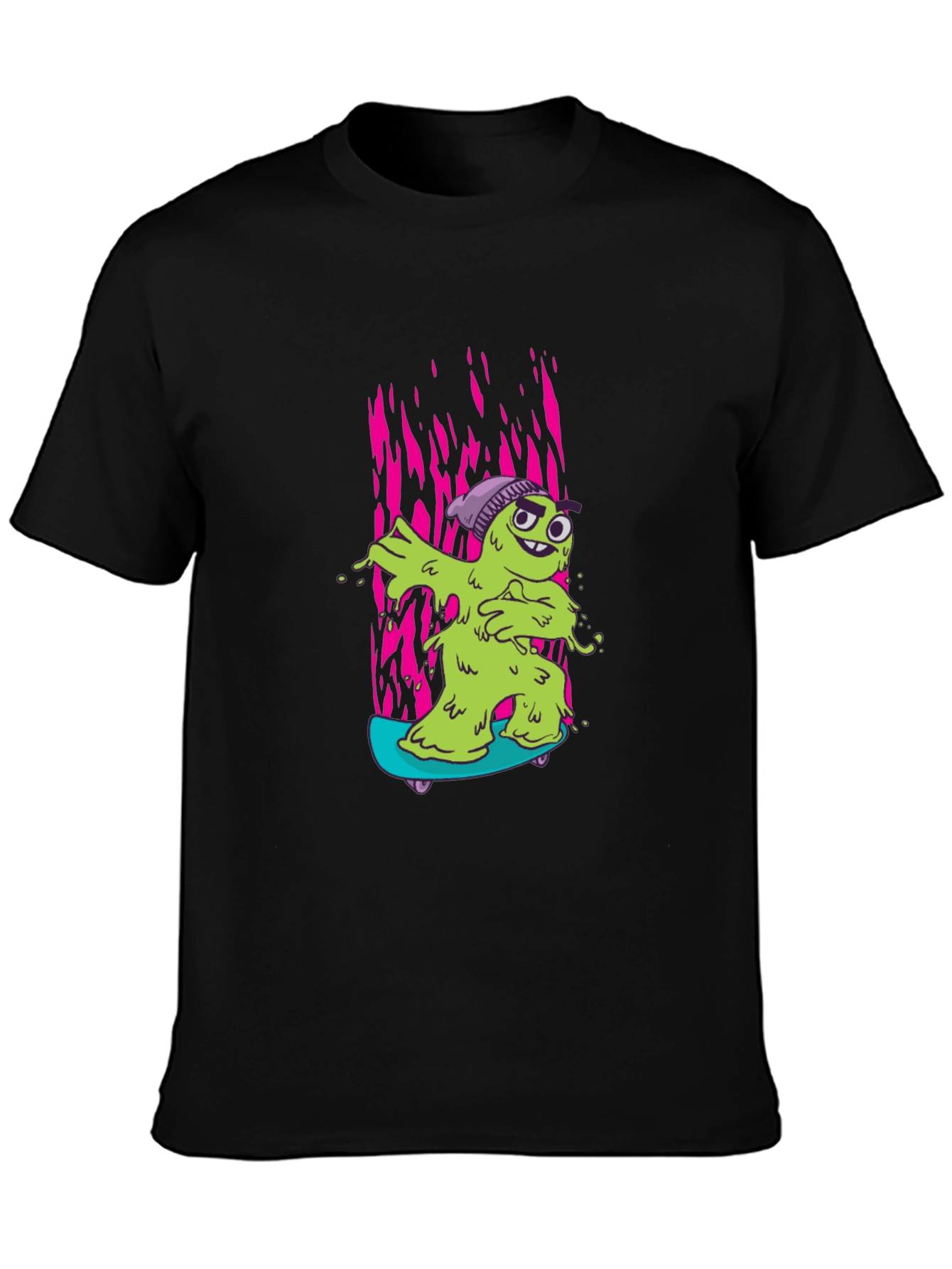 Black Cartoon Slime Monster Skateboard Graphic T-Shirt view 3