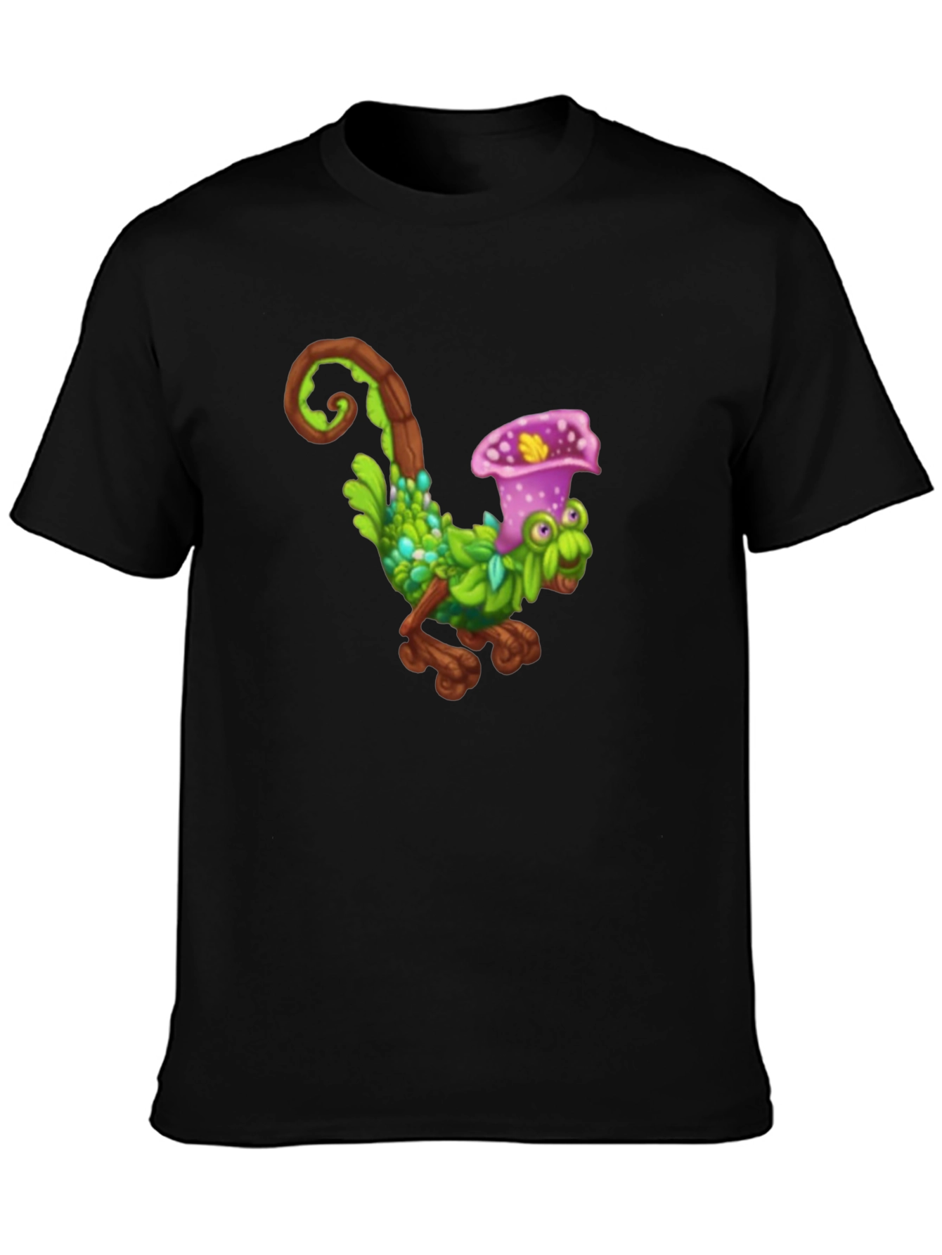 Black Black T-Shirt with Fun Cartoon Creature Design view 3