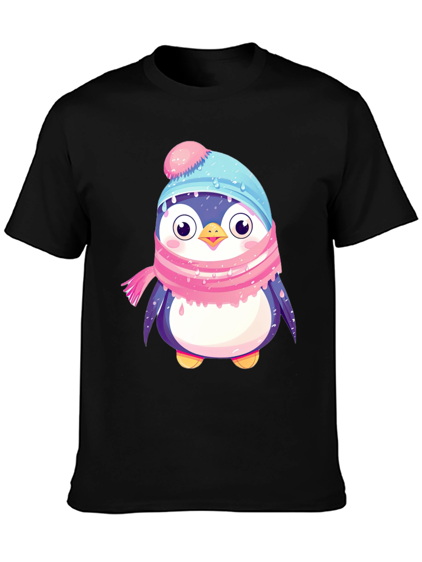 Black Cute Penguin Winter Hat Scarf T-Shirt view 3