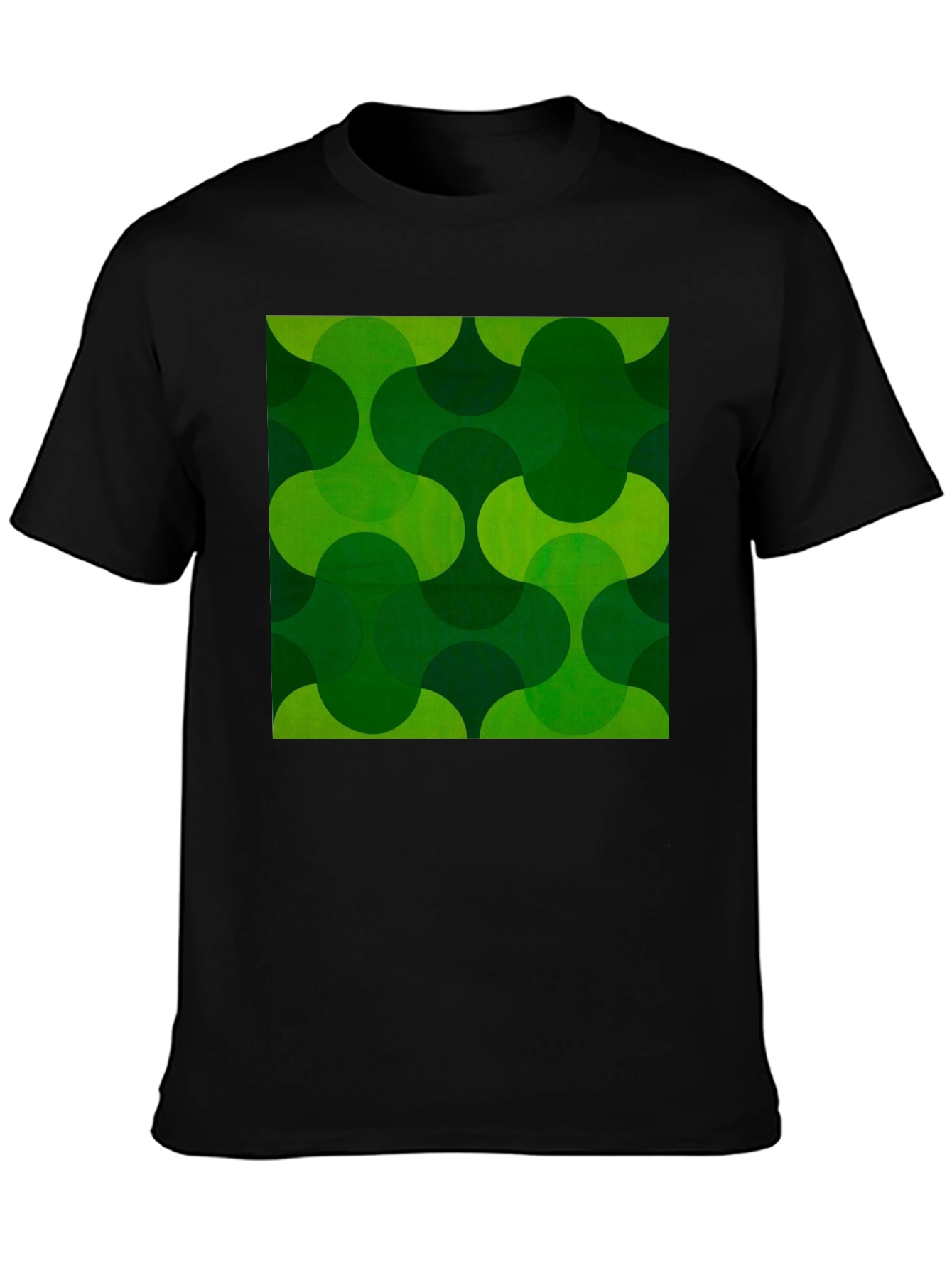 Black Retro Green Geometric Print Black T-Shirt view 3