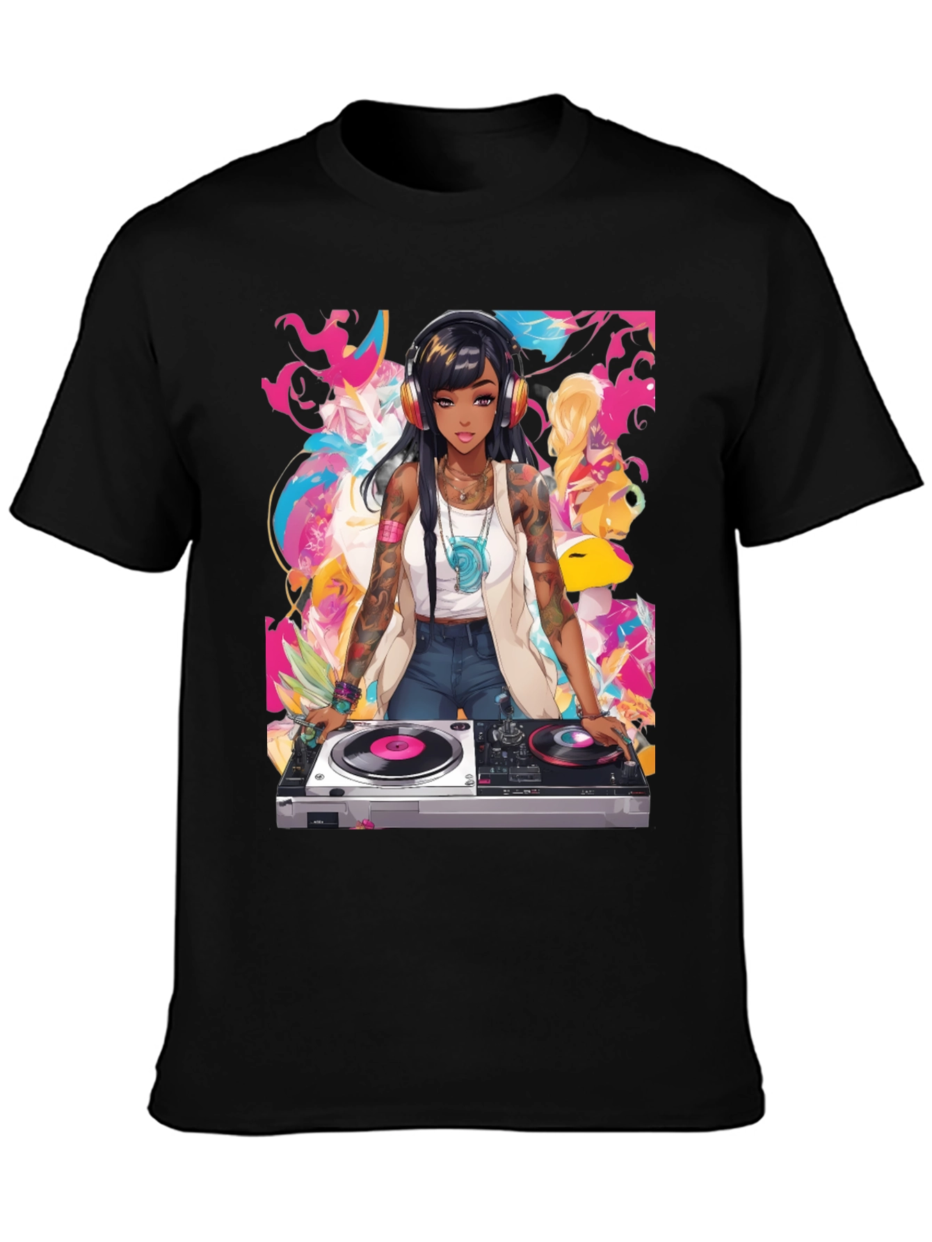 Black DJ Anime Graphic Tee - Cool Black T-Shirt view 3