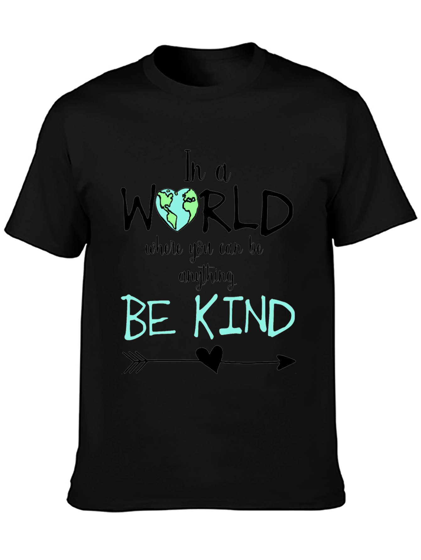 Black Be Kind T-Shirt - World Heart Graphic Tee view 3