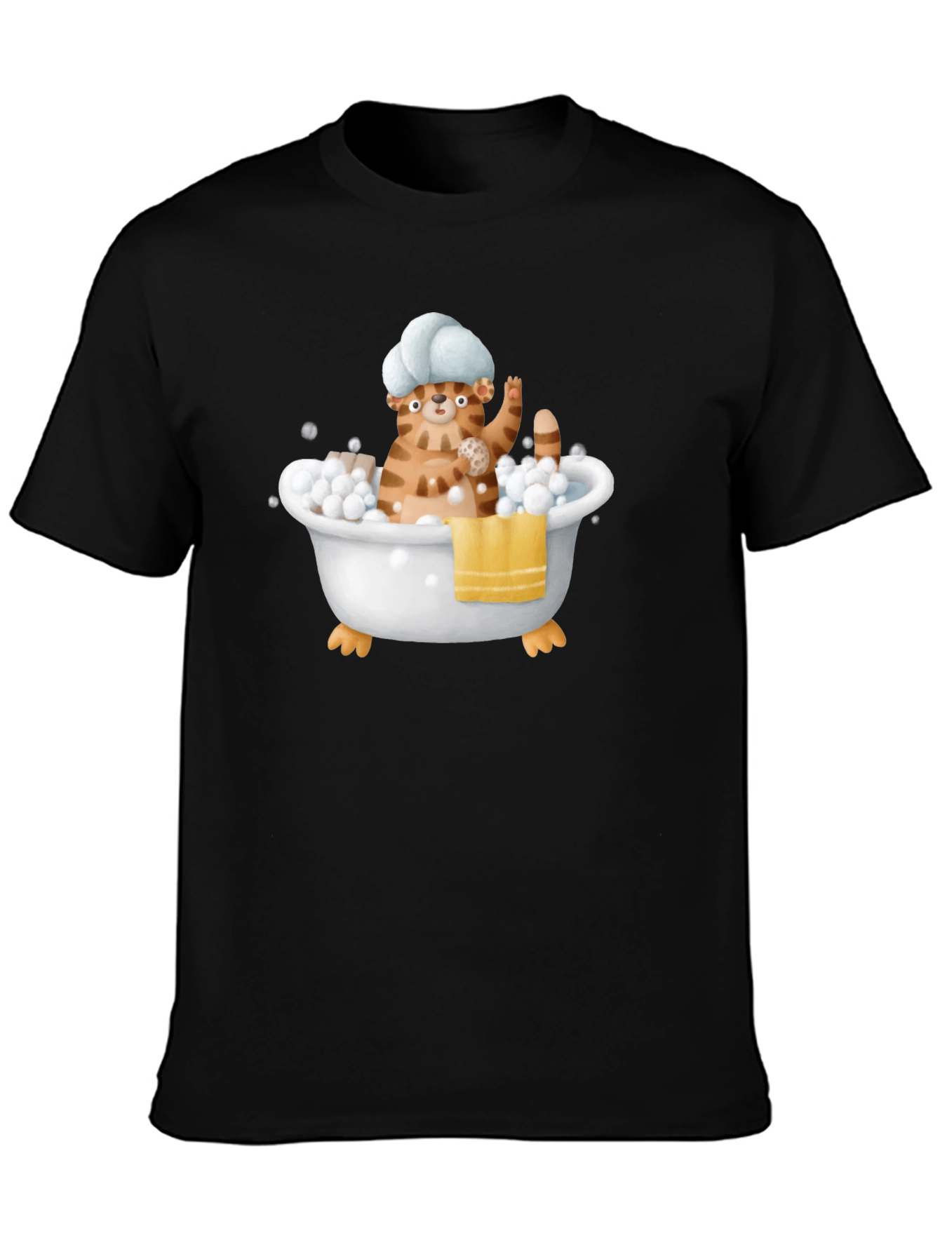 Black Funny Cat in Tub T-Shirt view 3