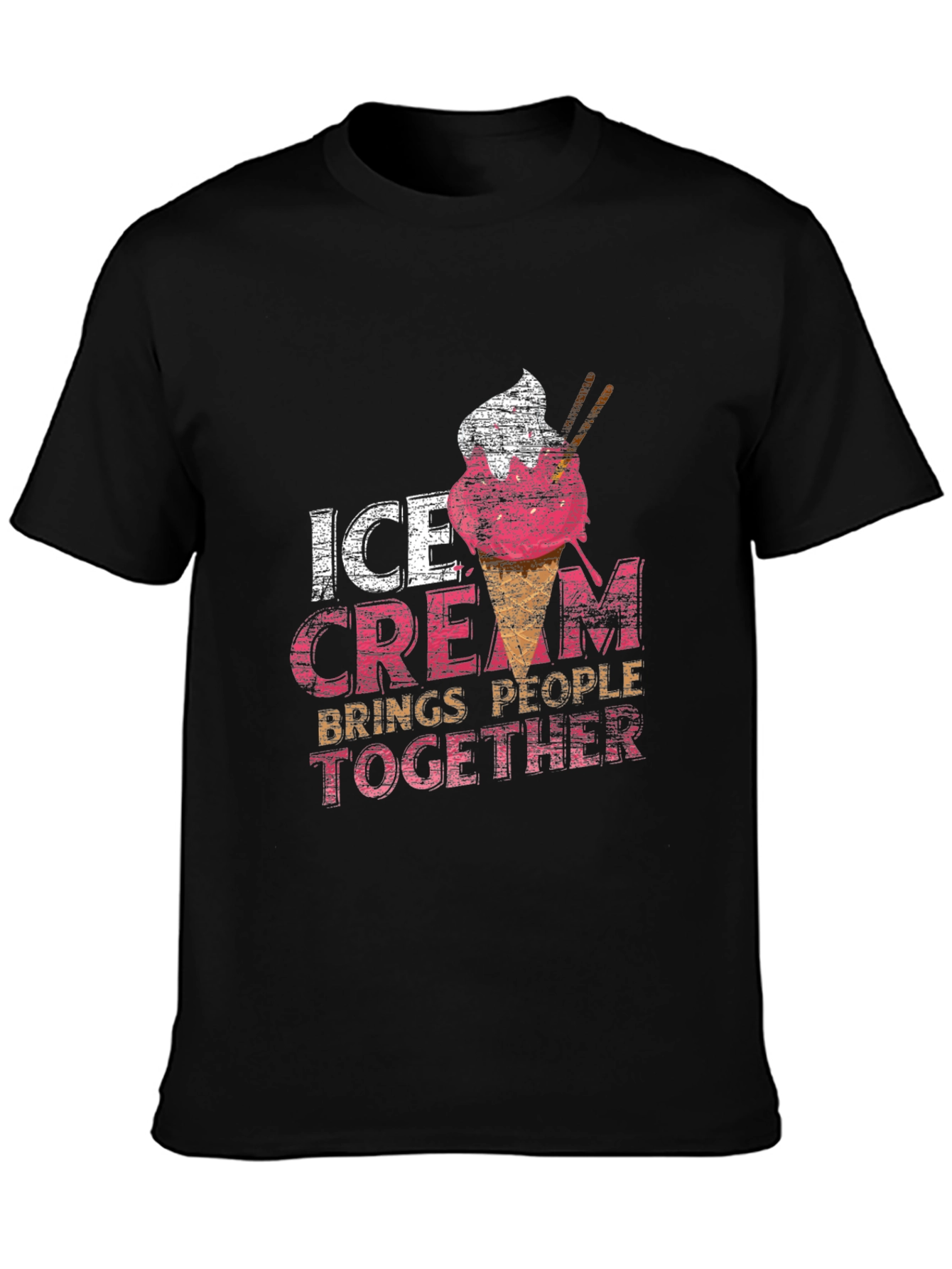 Black Ice Cream Brings People Together Black T-Shirt view 3