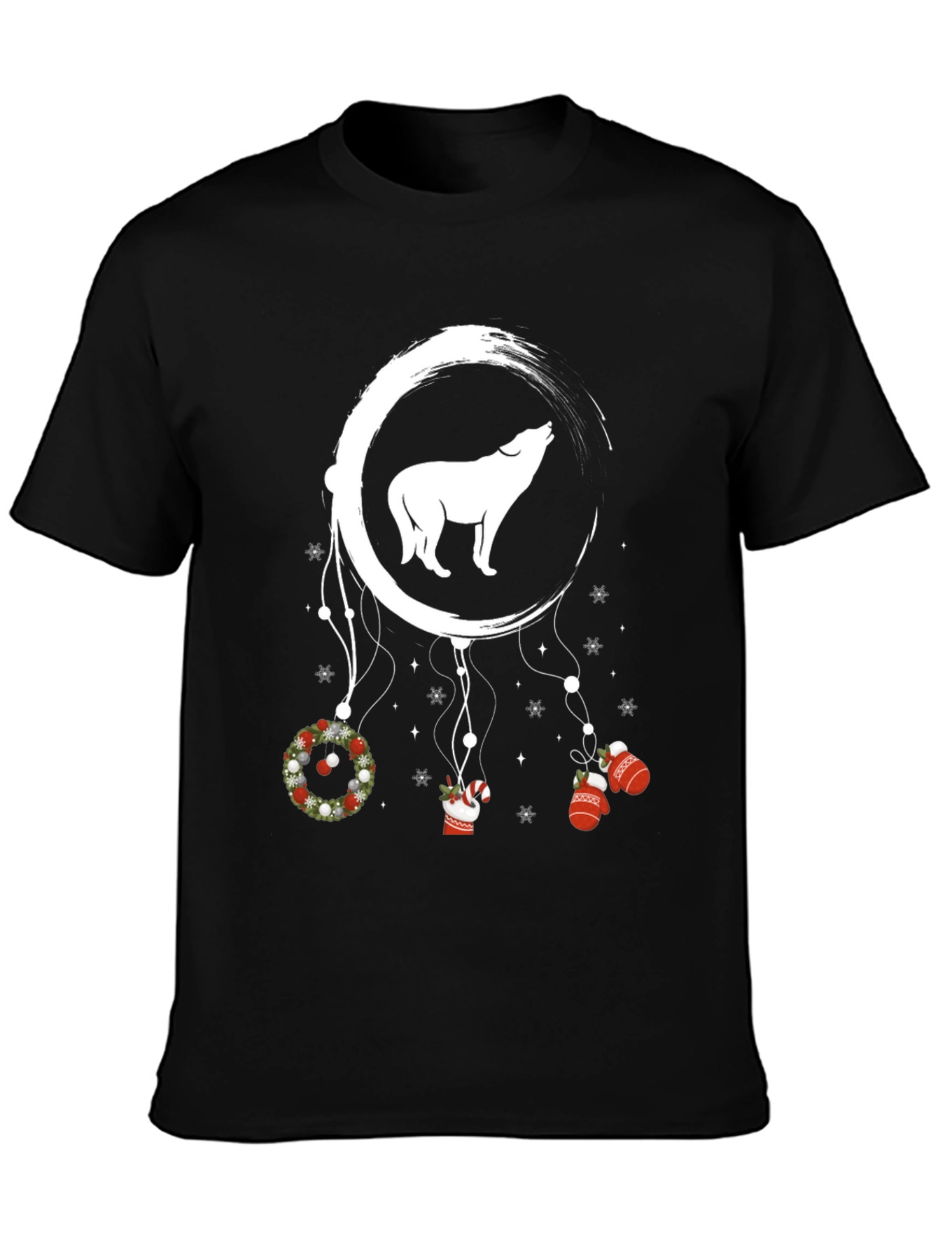 Black Wolf Dreamcatcher Christmas T-Shirt view 3