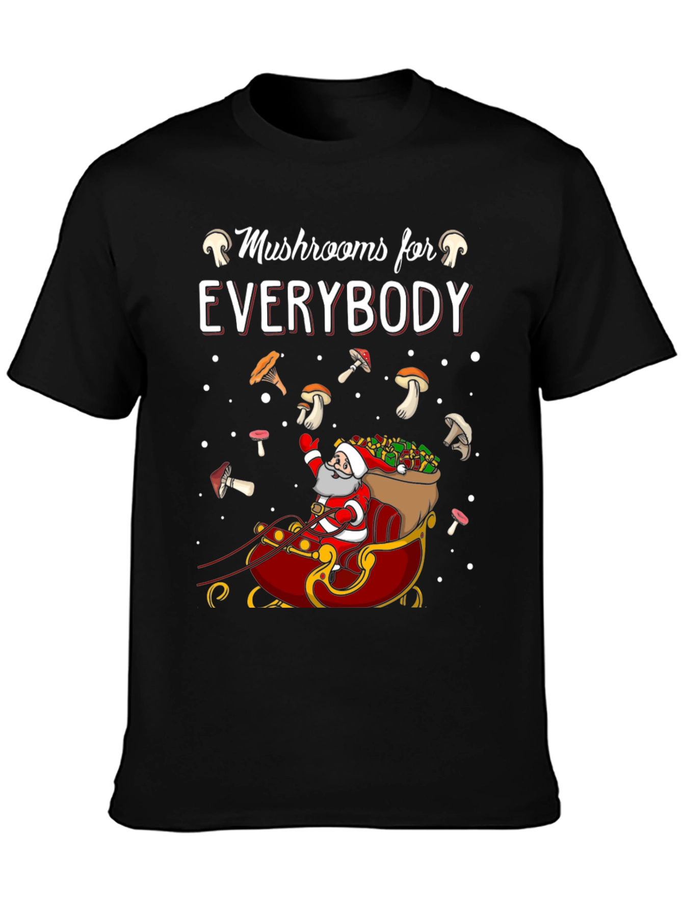 Black Mushroom Lovers Santa Sleigh Graphic Tee view 3