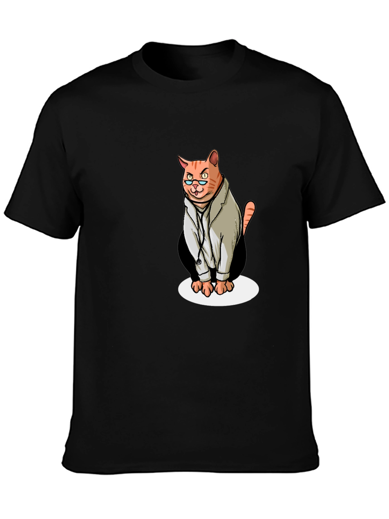 Black Doctor Cat Graphic T-Shirt - Funny Novelty Tee view 3