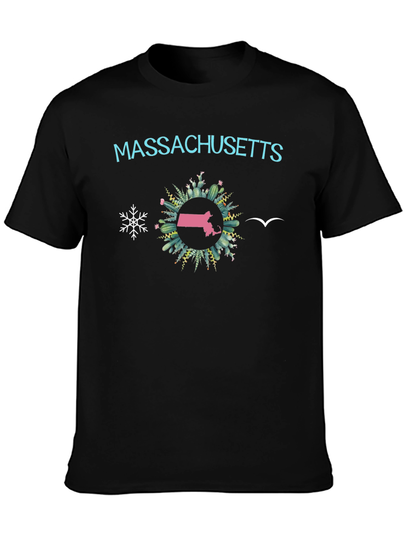 Black Massachusetts Graphic Tee - Cactus & State Pride! view 3