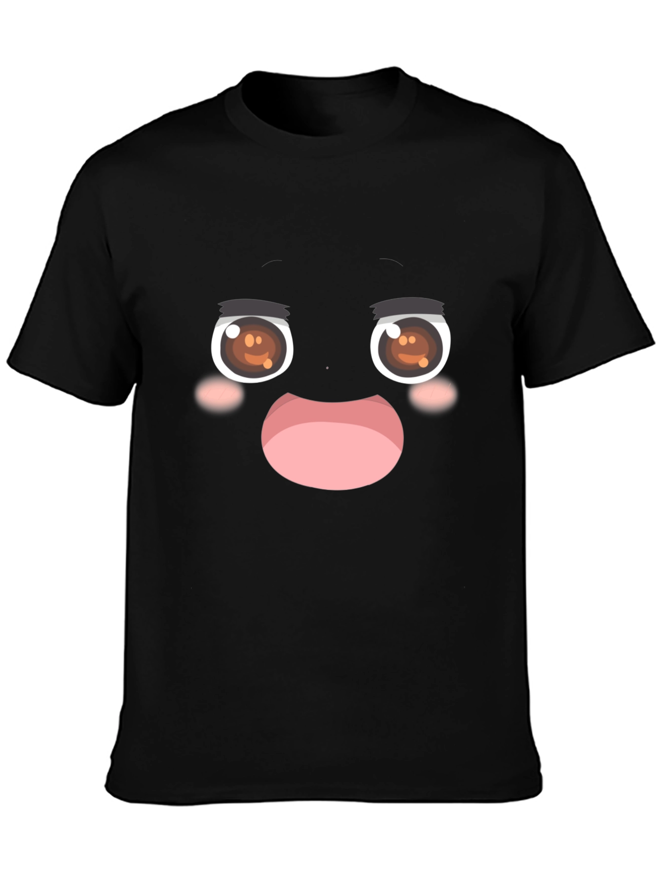 Black Funny Anime Face Black T-Shirt view 3