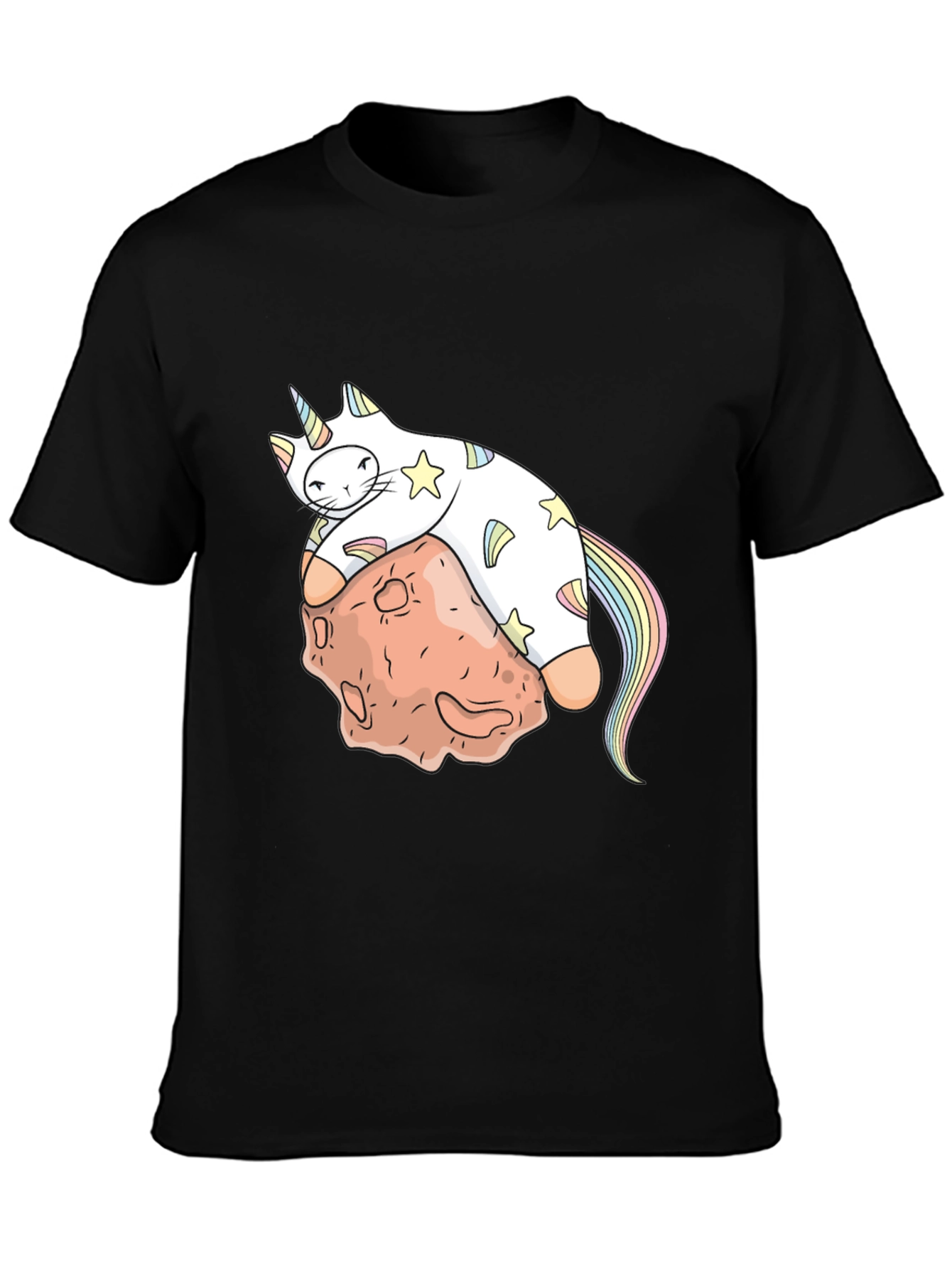 Black Unicorn Cat on Asteroid Graphic T-Shirt view 3