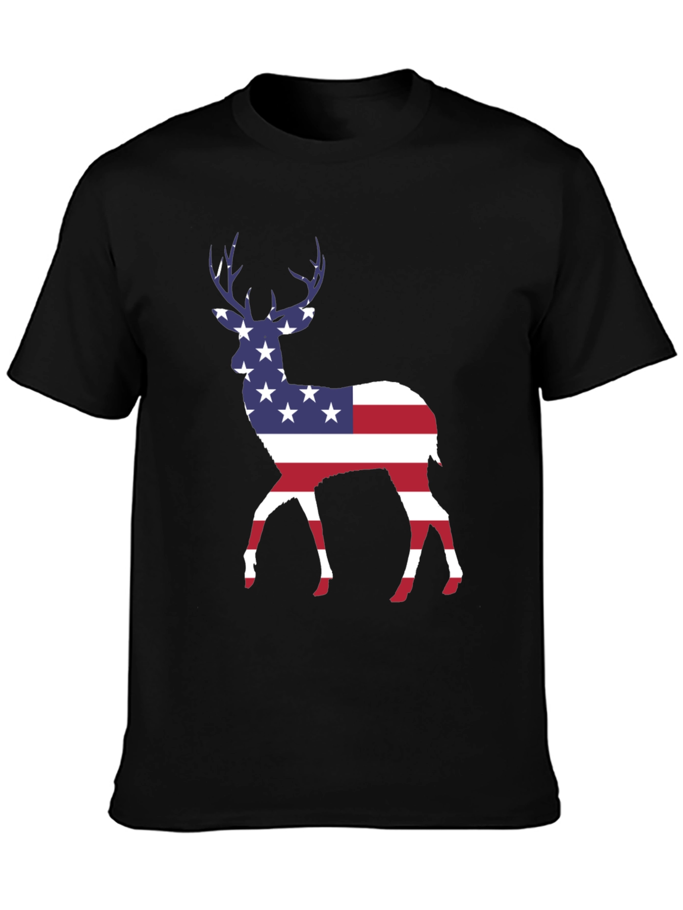 Black American Flag Deer T-Shirt - Patriotic Style view 3
