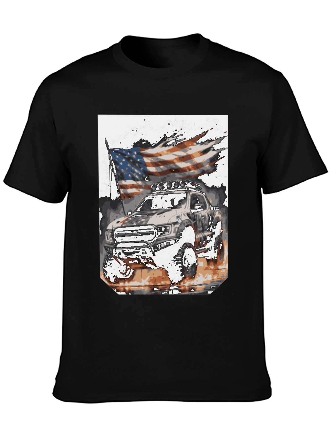 Black American Flag Truck Graphic Tee view 3