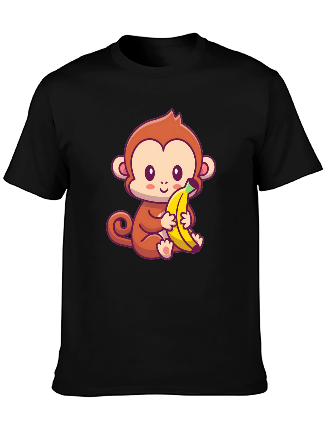 Cute Monkey Banana Graphic Black T-Shirt - 3