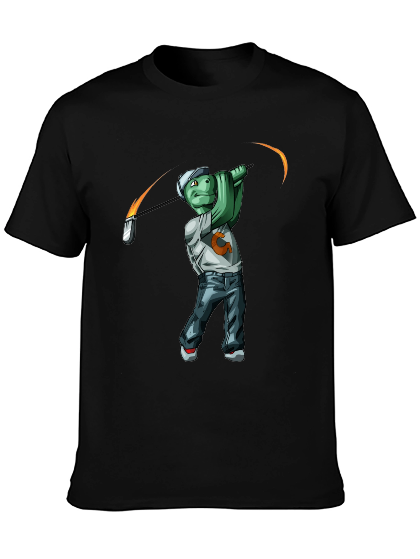 Black Golfing Turtle Graphic T-Shirt - Funny Tee view 3