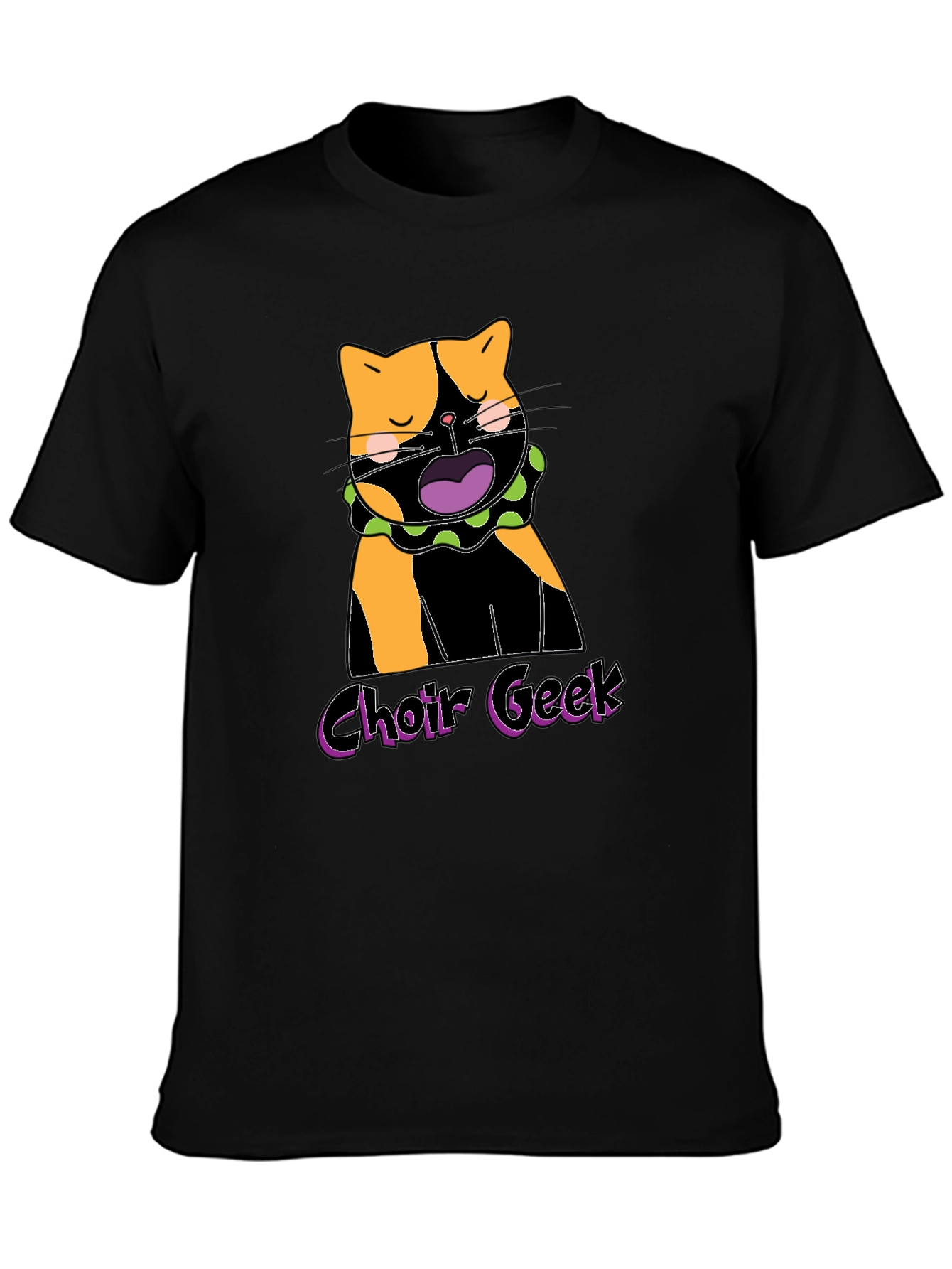 Black Choir Geek Cat Graphic Tee - Black Cotton T-Shirt view 3