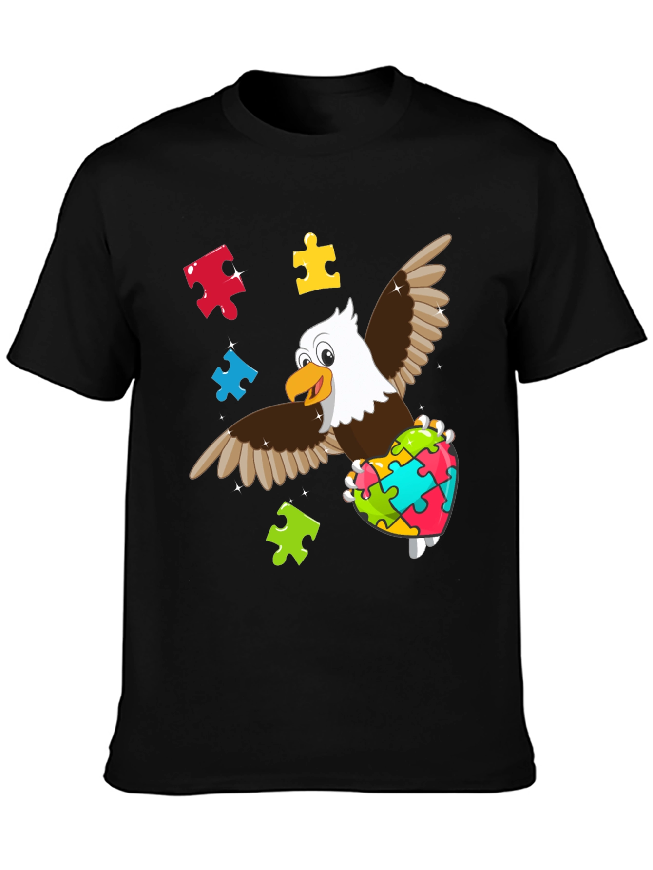 Black Autism Awareness Eagle T-Shirt view 3
