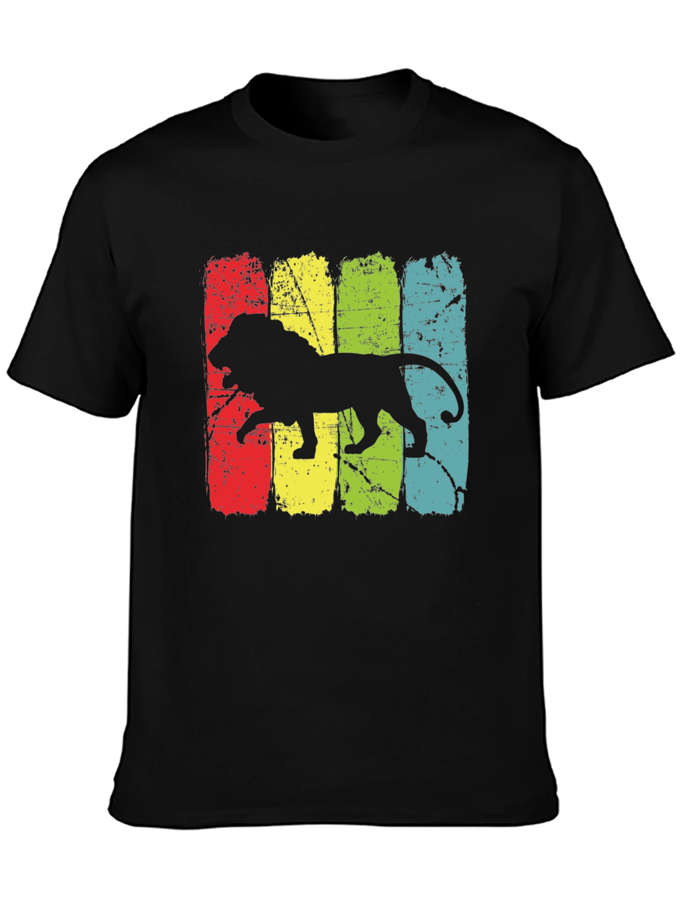 Black Retro Lion Graphic Tee - Men's Short Sleeve Black T-Shirt view 3