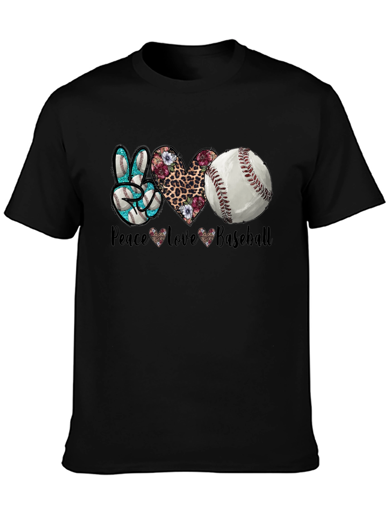 Black Peace Love Baseball Graphic T-Shirt view 3