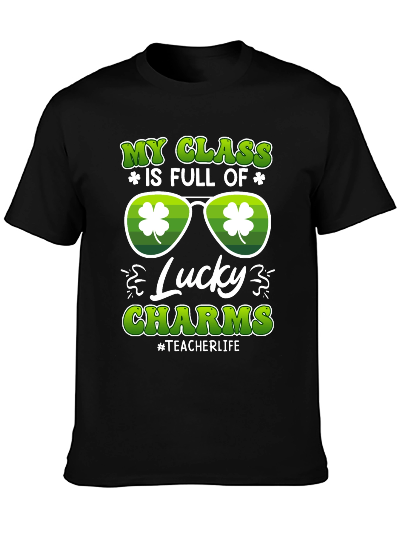 Black St. Patrick's Day Teacher T-Shirt Lucky Charms view 3
