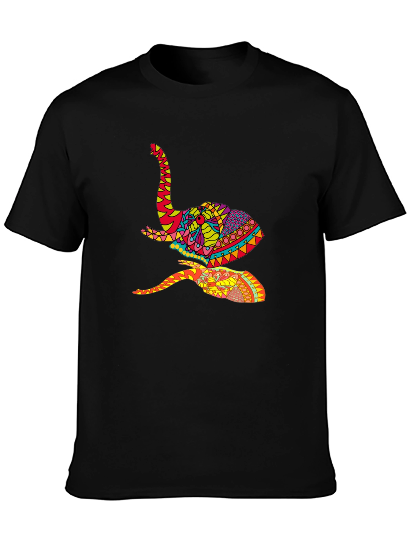 Black Vibrant Elephant Graphic Tee - Artistic Design, Black view 3