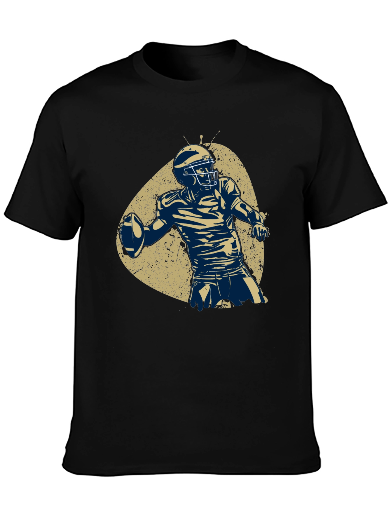 Black Football Player Graphic Tee - Black Cotton T-Shirt view 3