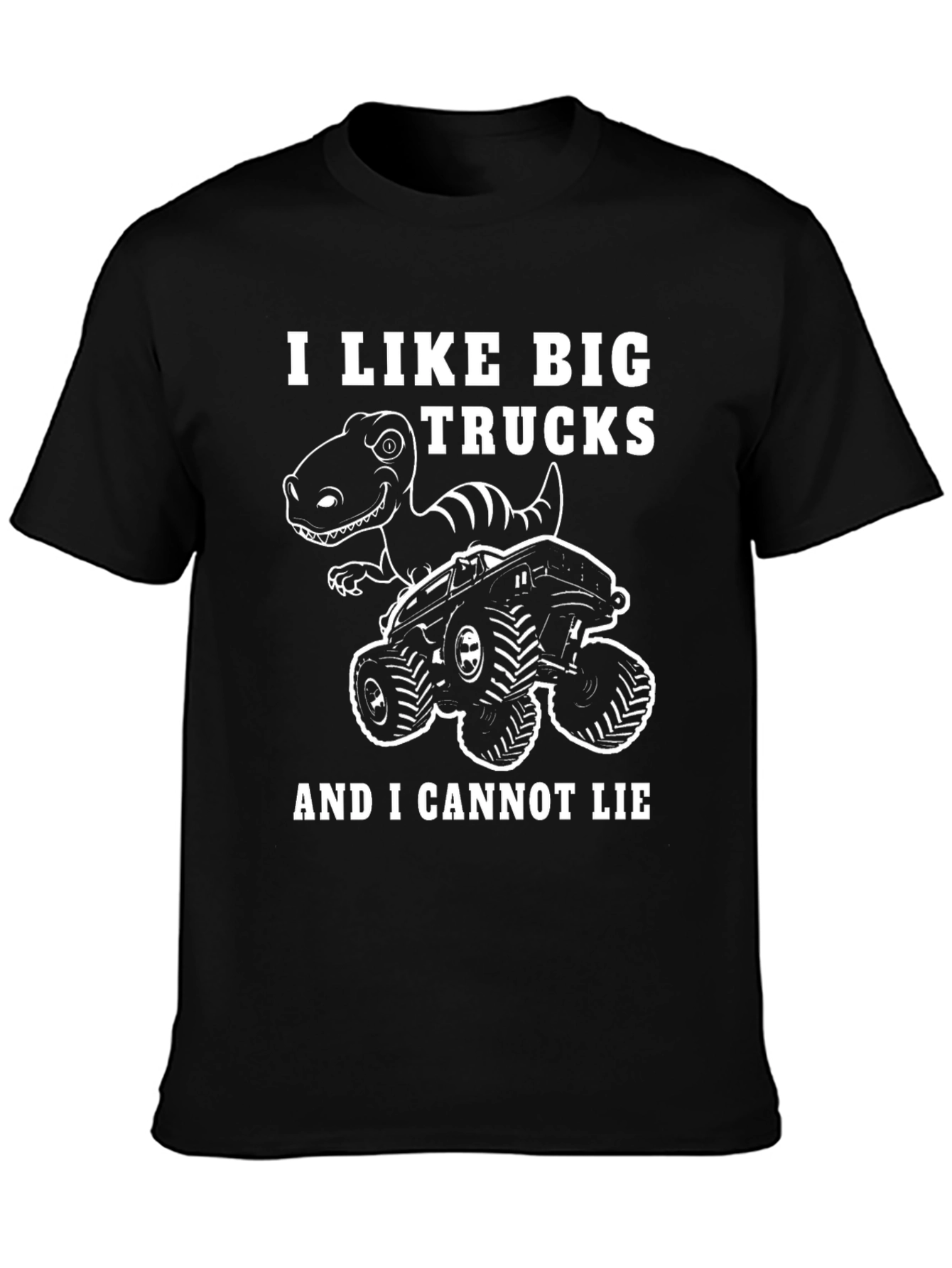Black I Like Big Trucks Dinosaur Graphic T-Shirt view 3
