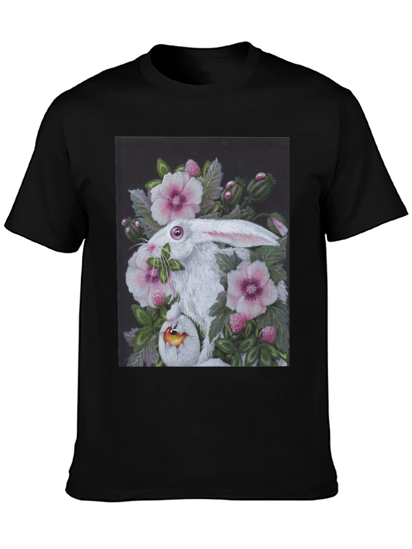 Black Floral Rabbit T-Shirt - Unique Easter Design view 3