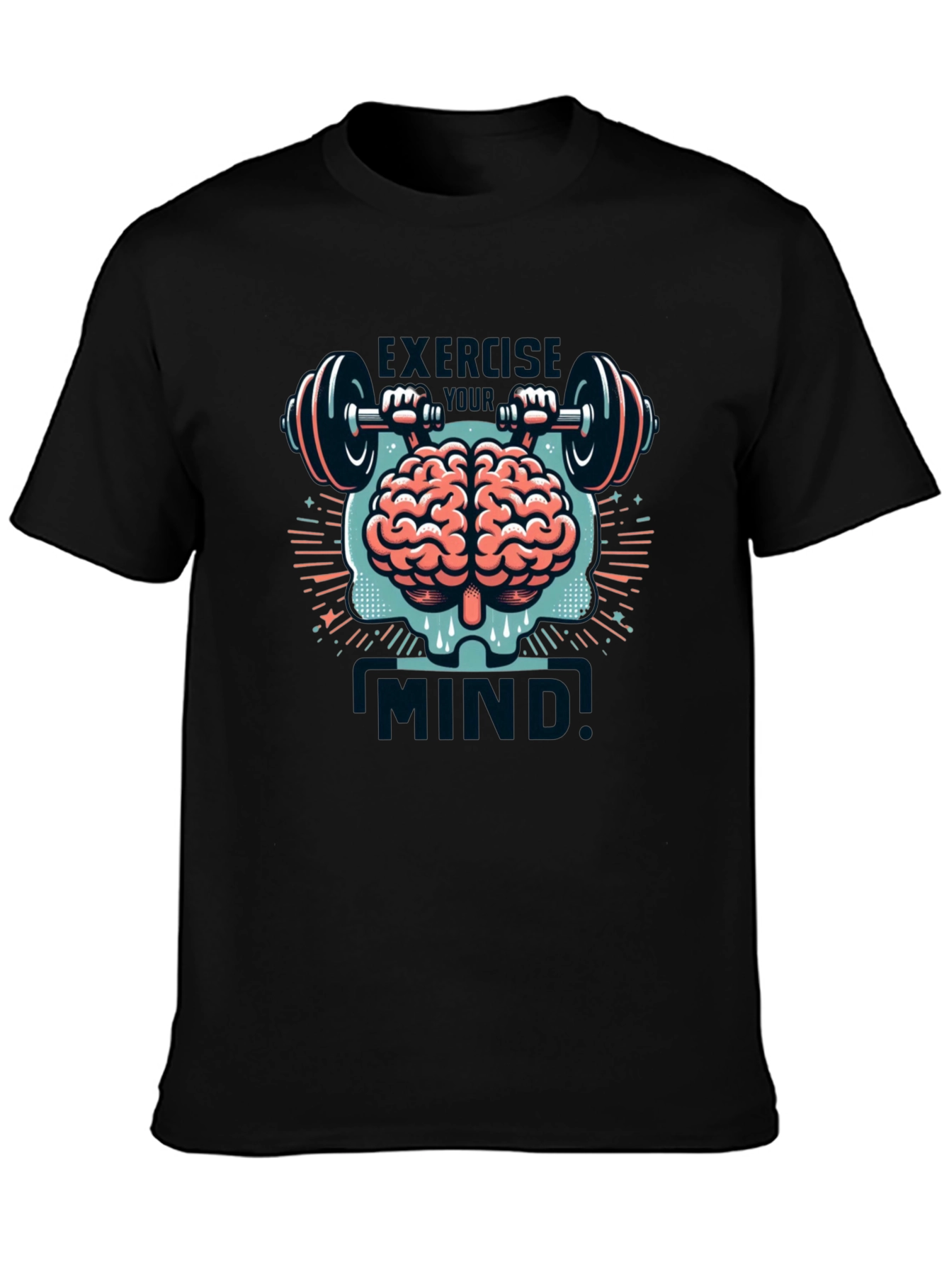 Black Exercise Mind T-Shirt - Brain & Barbell Design view 3
