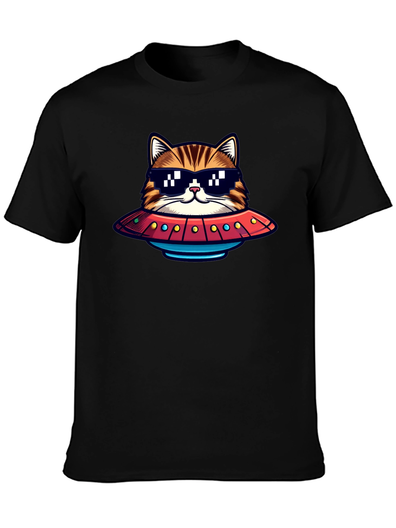Black Cool Cat UFO Graphic T-Shirt view 3