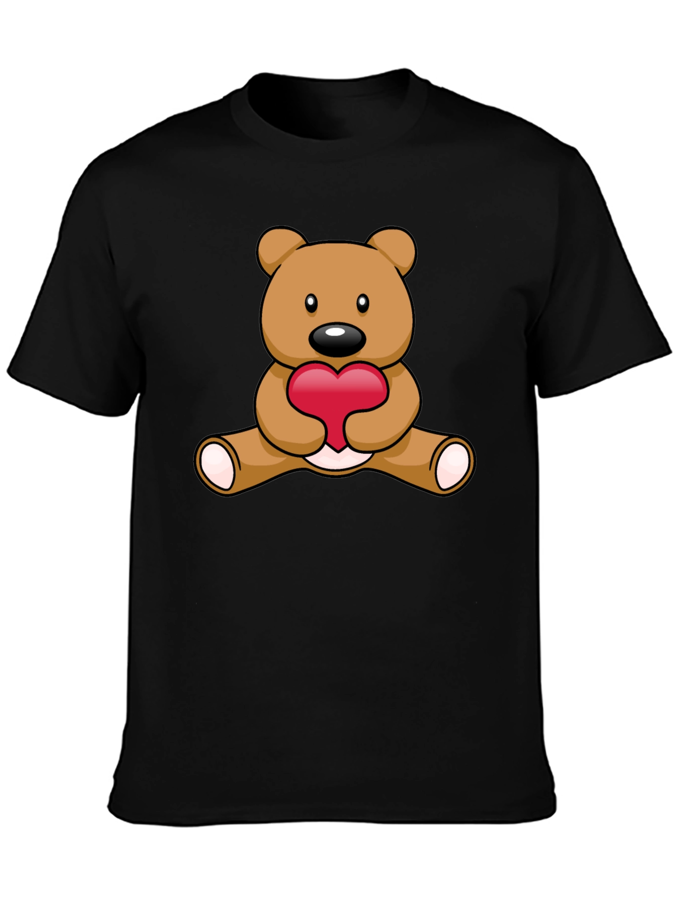 Black Cute Teddy Bear Heart Graphic T-Shirt view 3