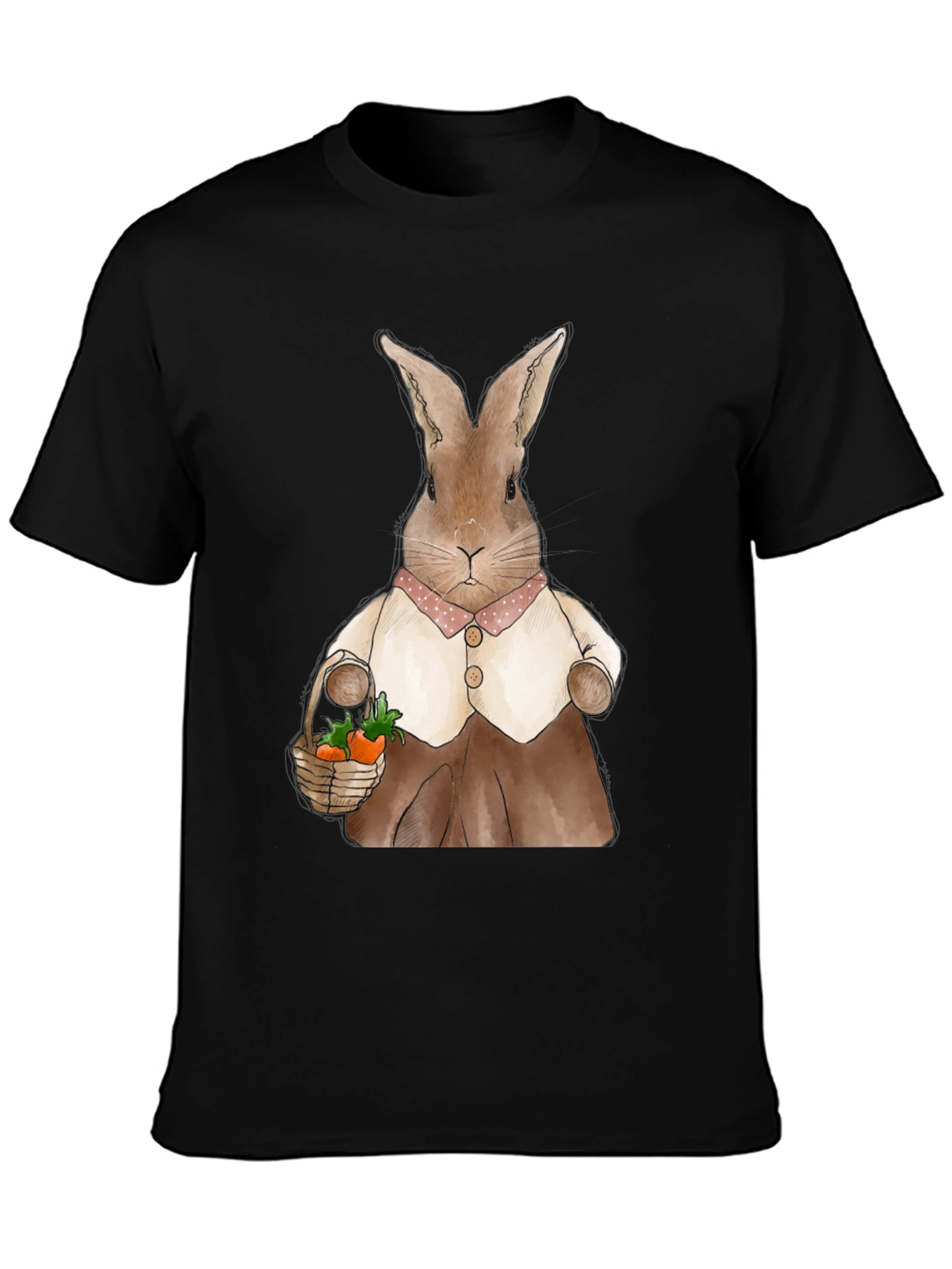 Black Cute Bunny Carrot Basket Graphic T-Shirt view 3