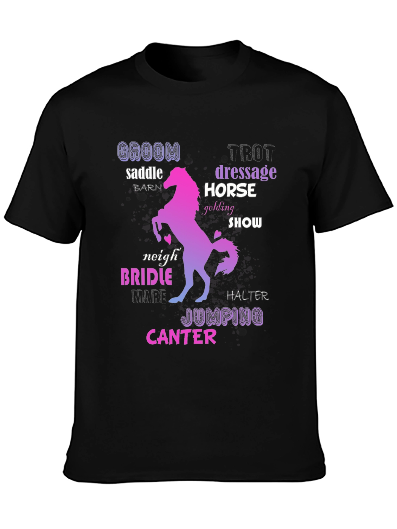 Black Equestrian Word Art T-Shirt view 3