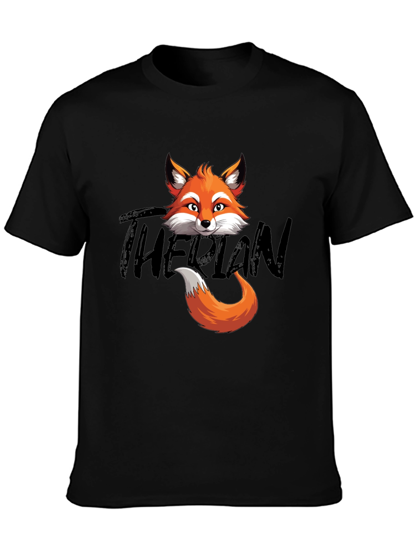 Black Fox Head & Tail Graphic T-Shirt - The Plan view 3