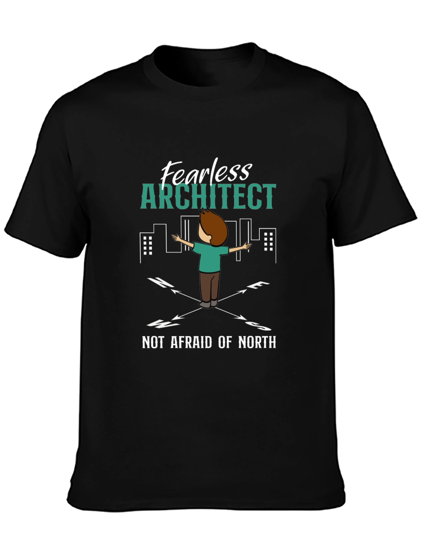 Black Fearless Architect T-Shirt - Compass Design view 3