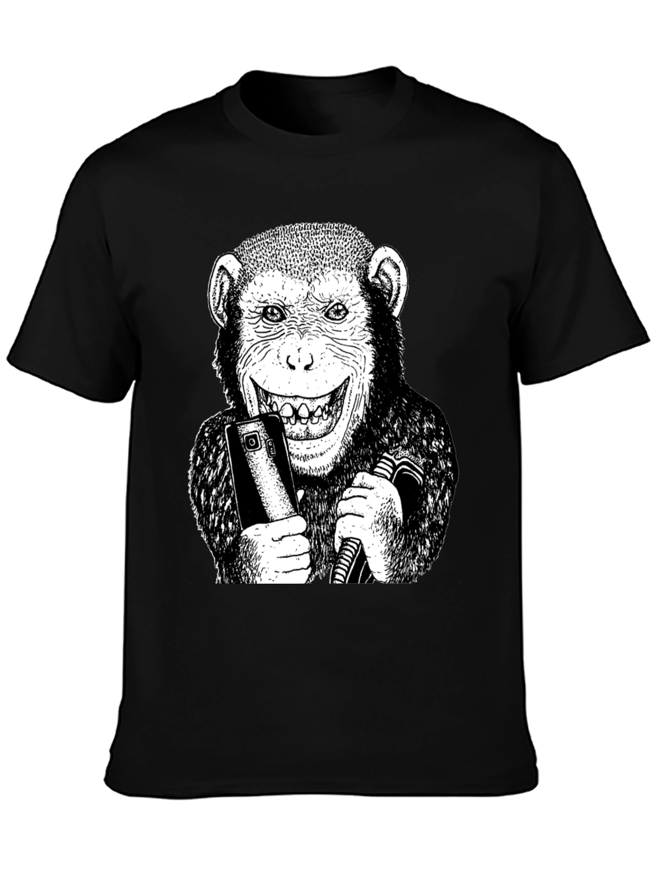 Black Monkey Selfie Graphic Tee - Black Cotton Blend T-Shirt view 3