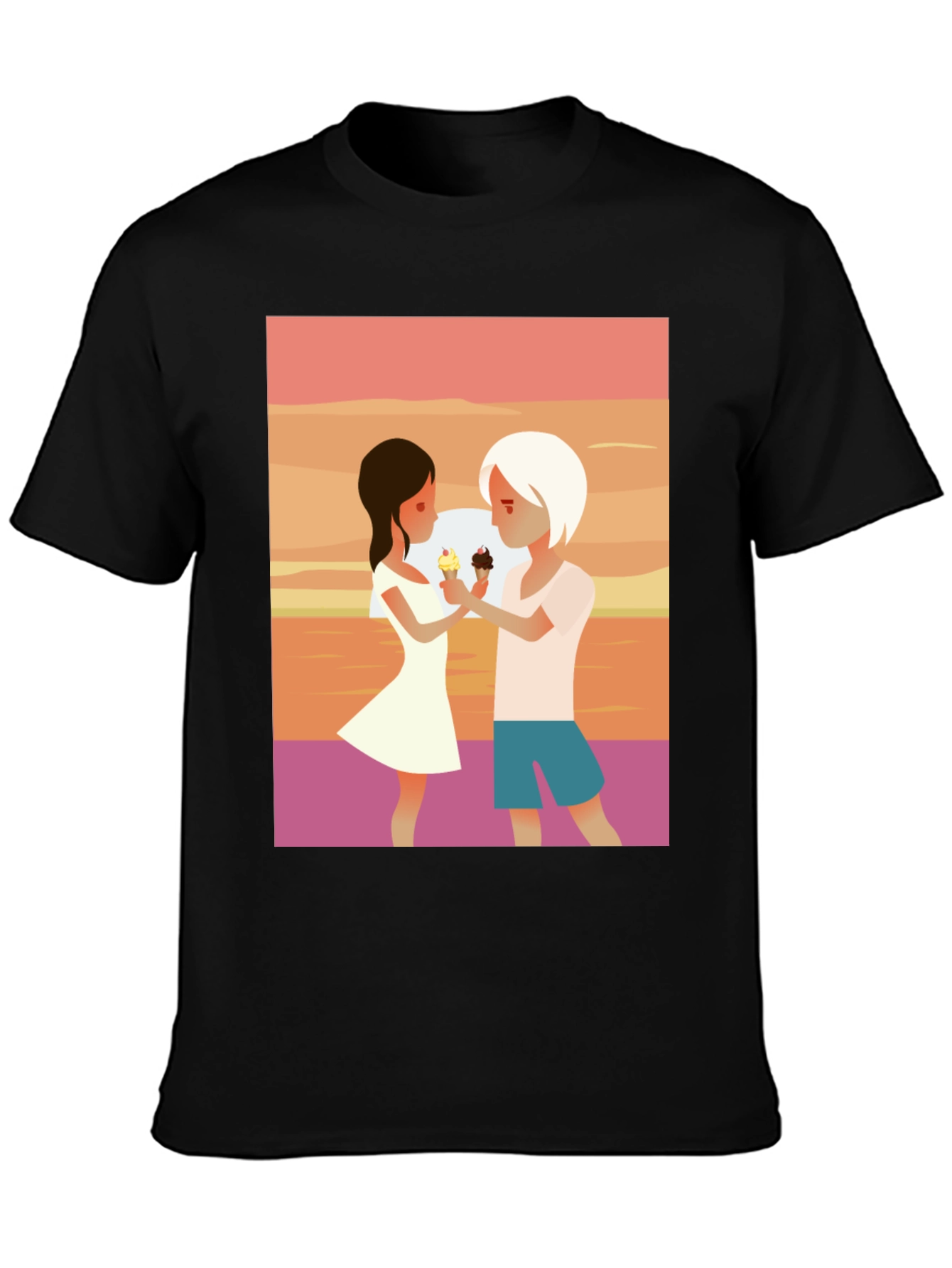 Black Couple Ice Cream Graphic T-Shirt - Unisex Casual Tee view 3