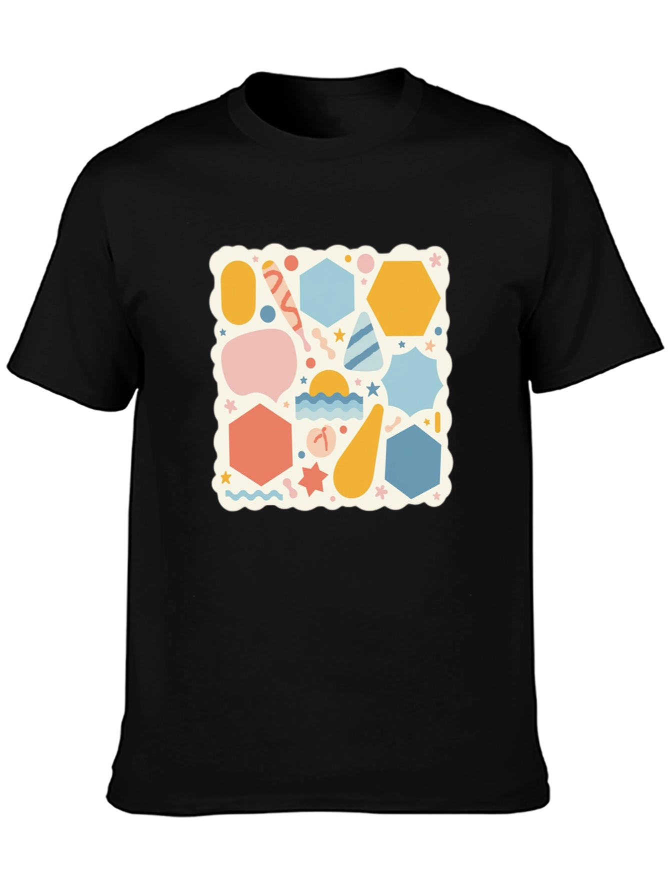 Black Funky Geometric Pattern Black T-Shirt view 3