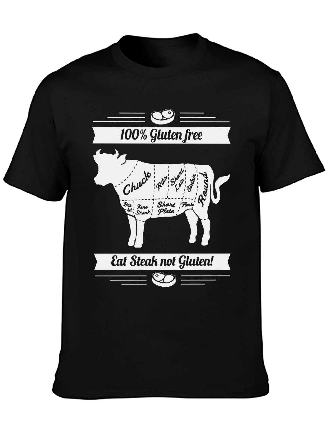 Black Gluten Free Steak Lover T-Shirt view 3